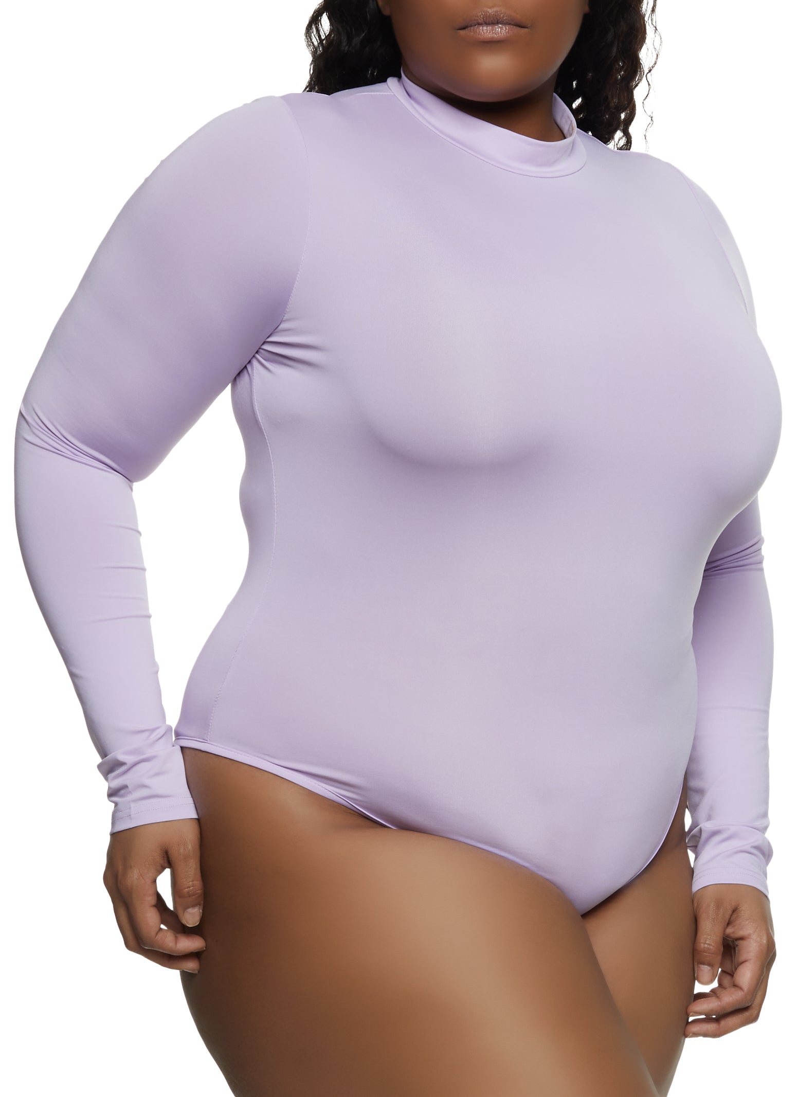 Plus Size Mock Neck Long Sleeve Bodysuit - Lavender