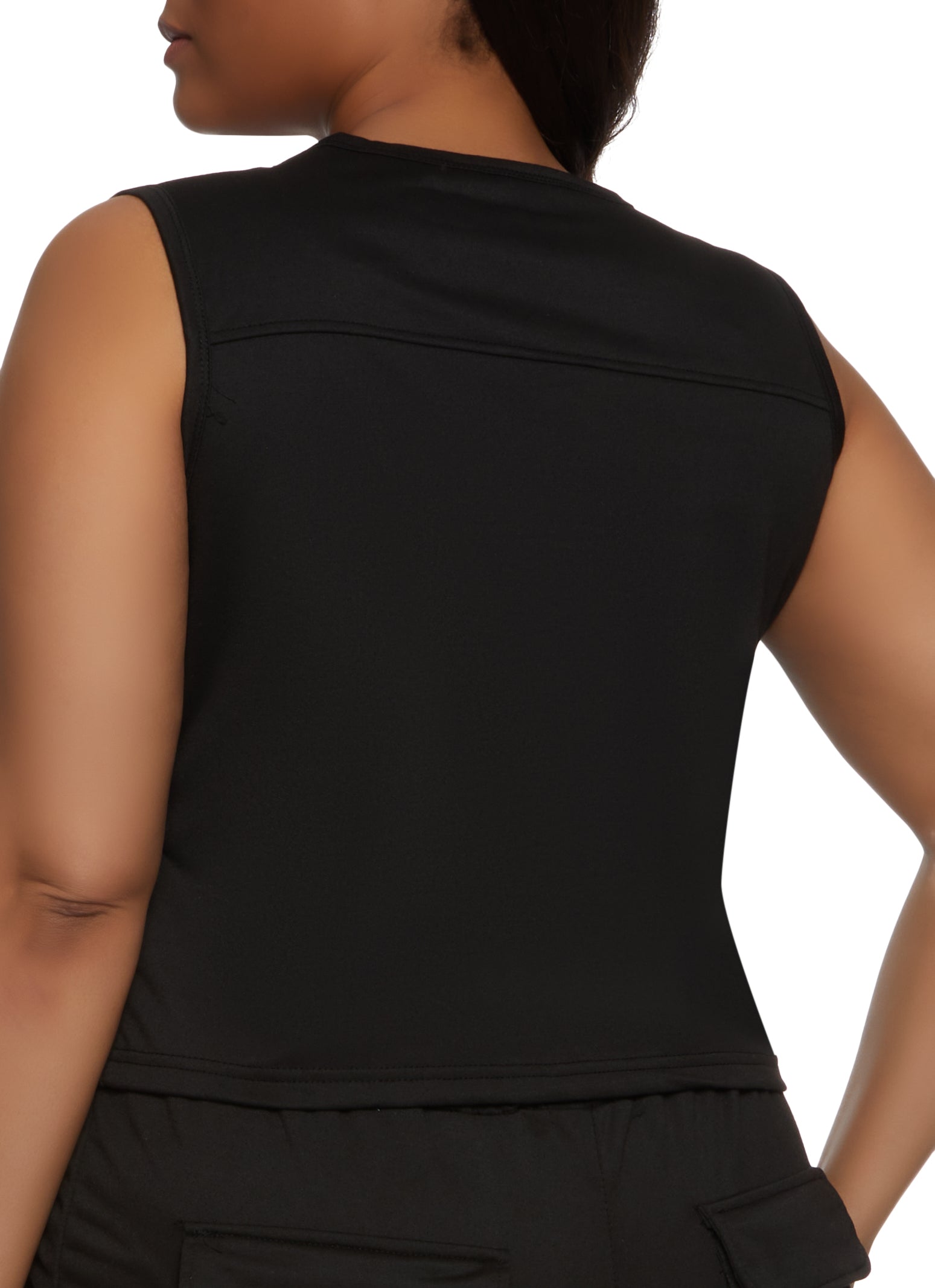 Plus Size Zip Front Cargo Pocket Tank Top