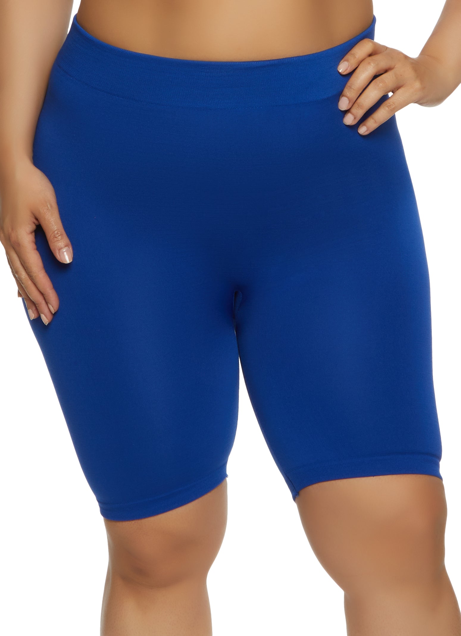 Plus Size Solid Seamless High Waist Biker Shorts
