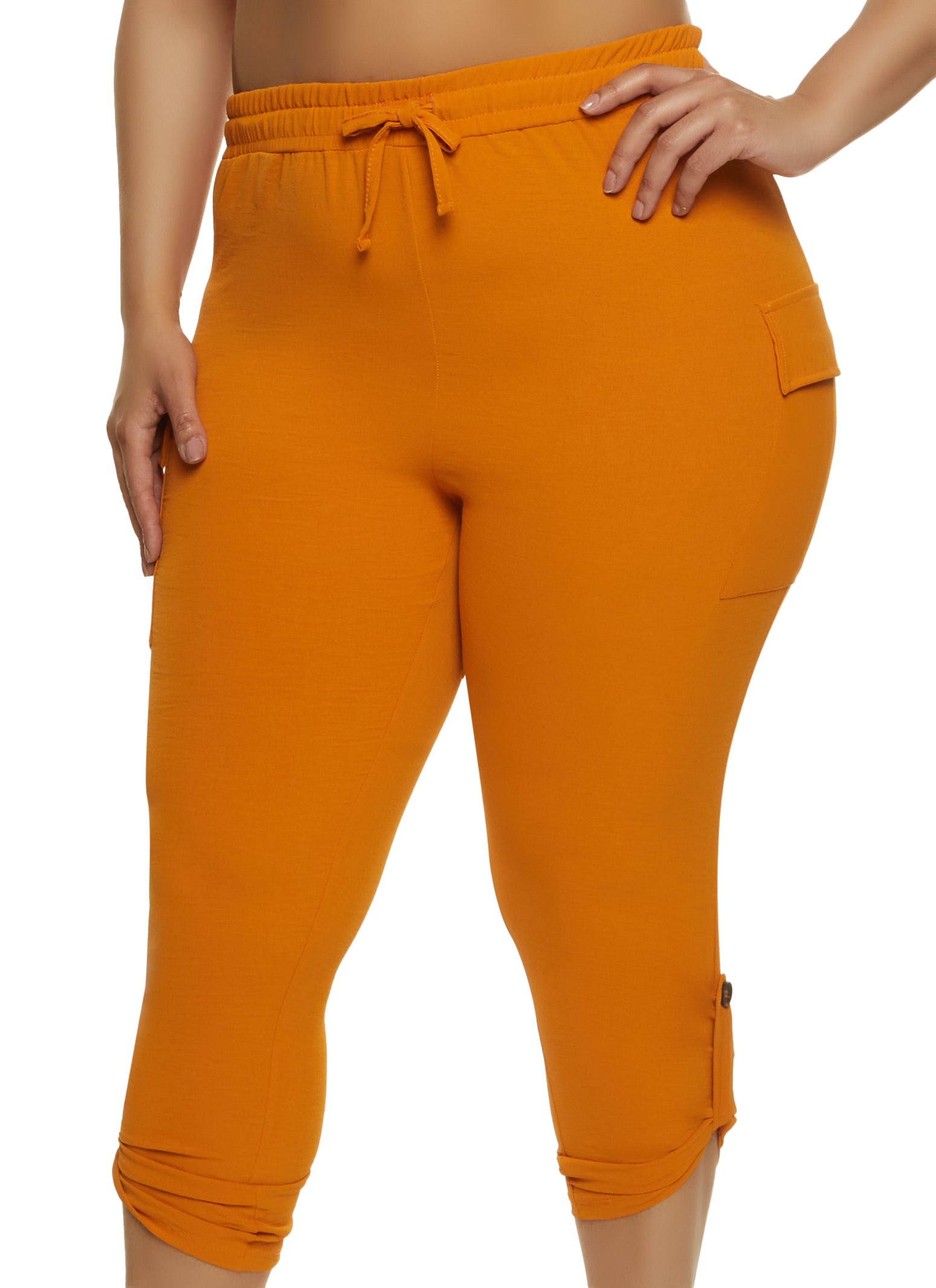 Plus Size Airy Tabbed Cuff Cargo Pocket Pants