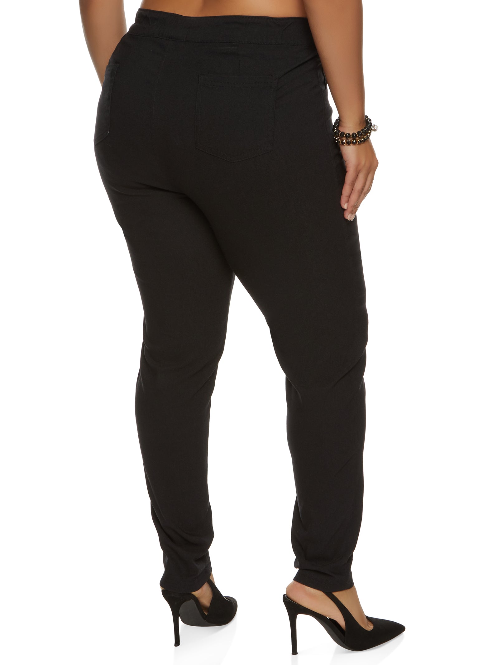 Rainbow Shops Womens Plus Size 3 Button Hyperstretch Skinny Pants, Black, Size  1X