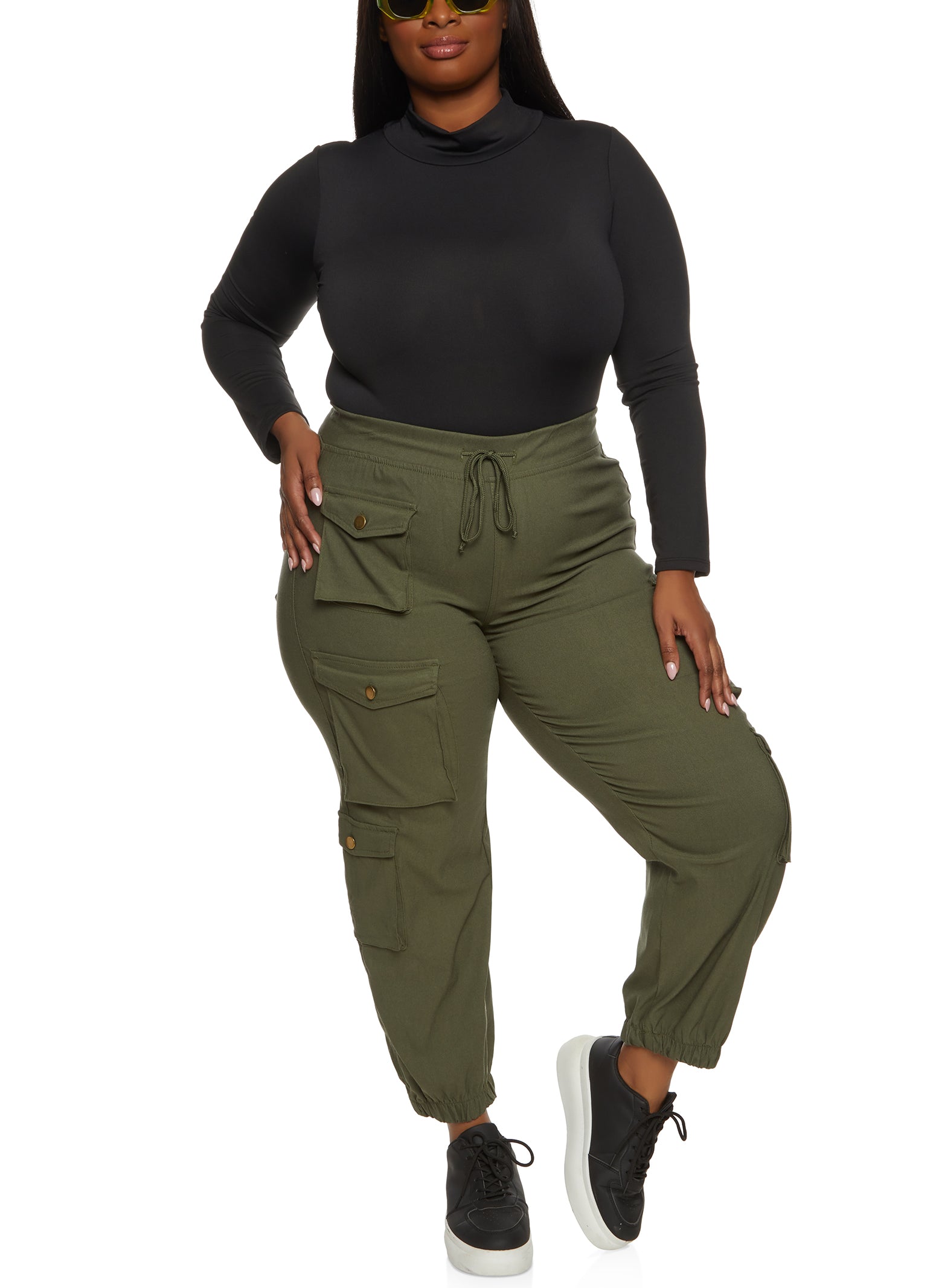 Plus Size Hyperstretch Cargo Pocket Joggers - Olive