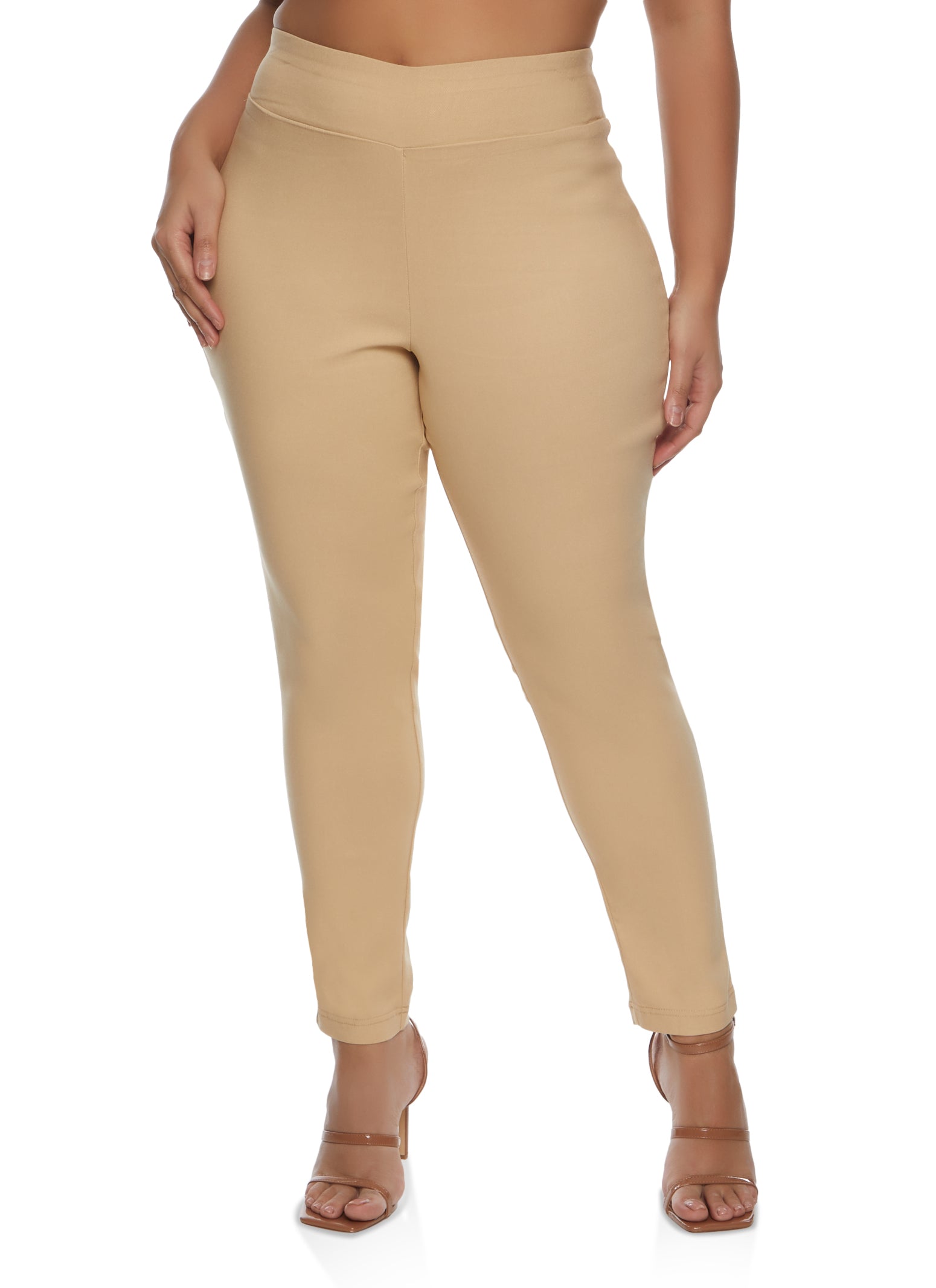 Plus Size Twill High Waist Pull On Pants