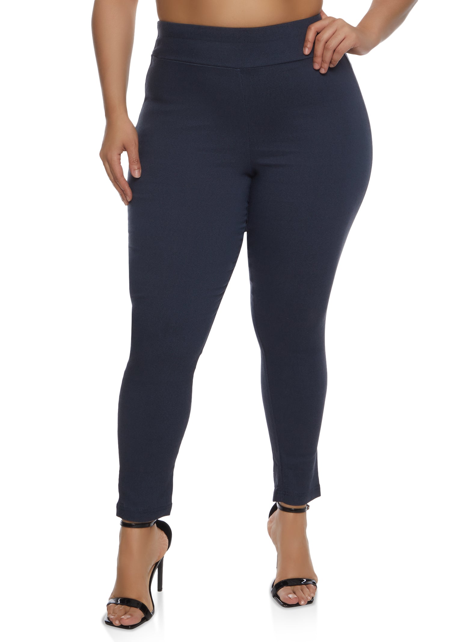 Plus Size Twill High Waist Pull On Pants