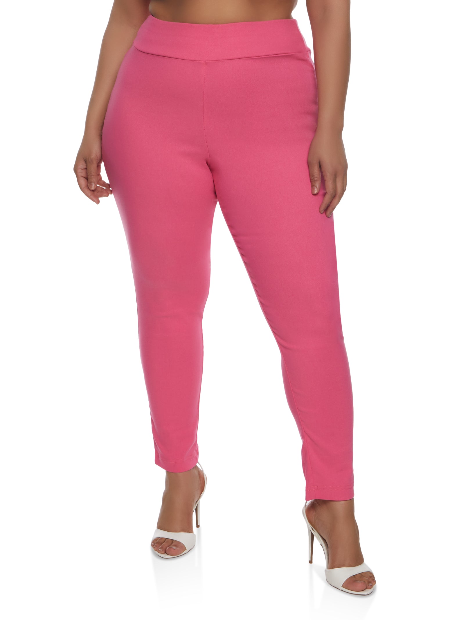 Plus Size Twill High Waist Pull On Pants
