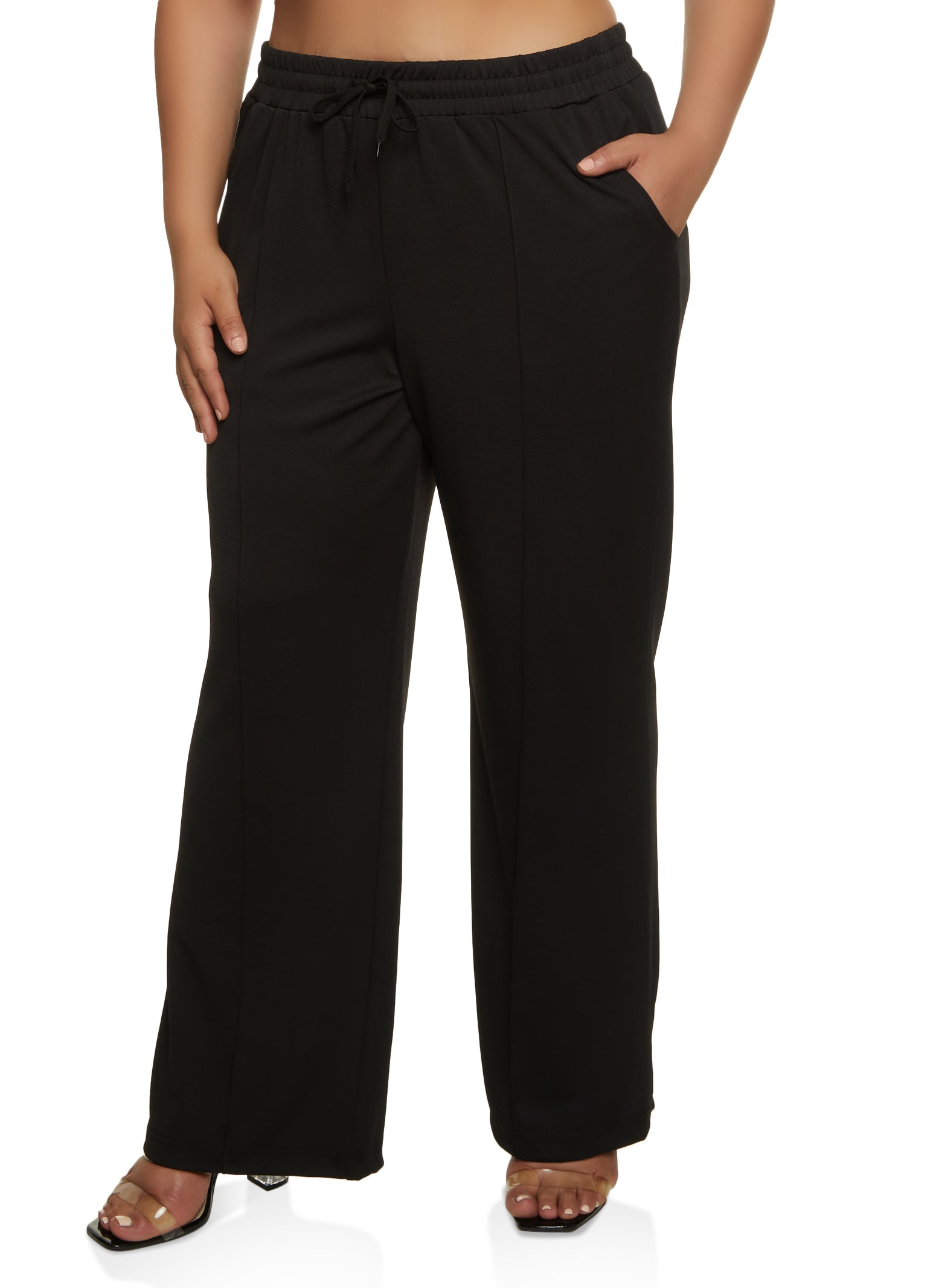 Plus Size Ponte Drawstring High Waisted Pants
