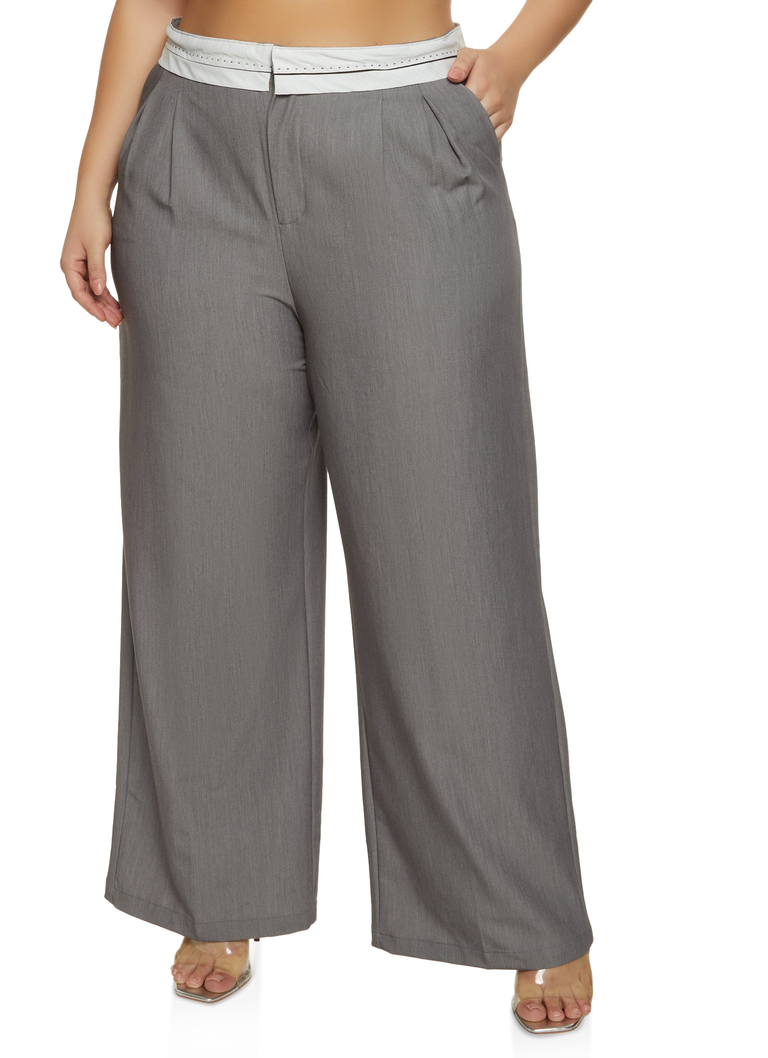 Plus Size Reverse Waistband Trousers