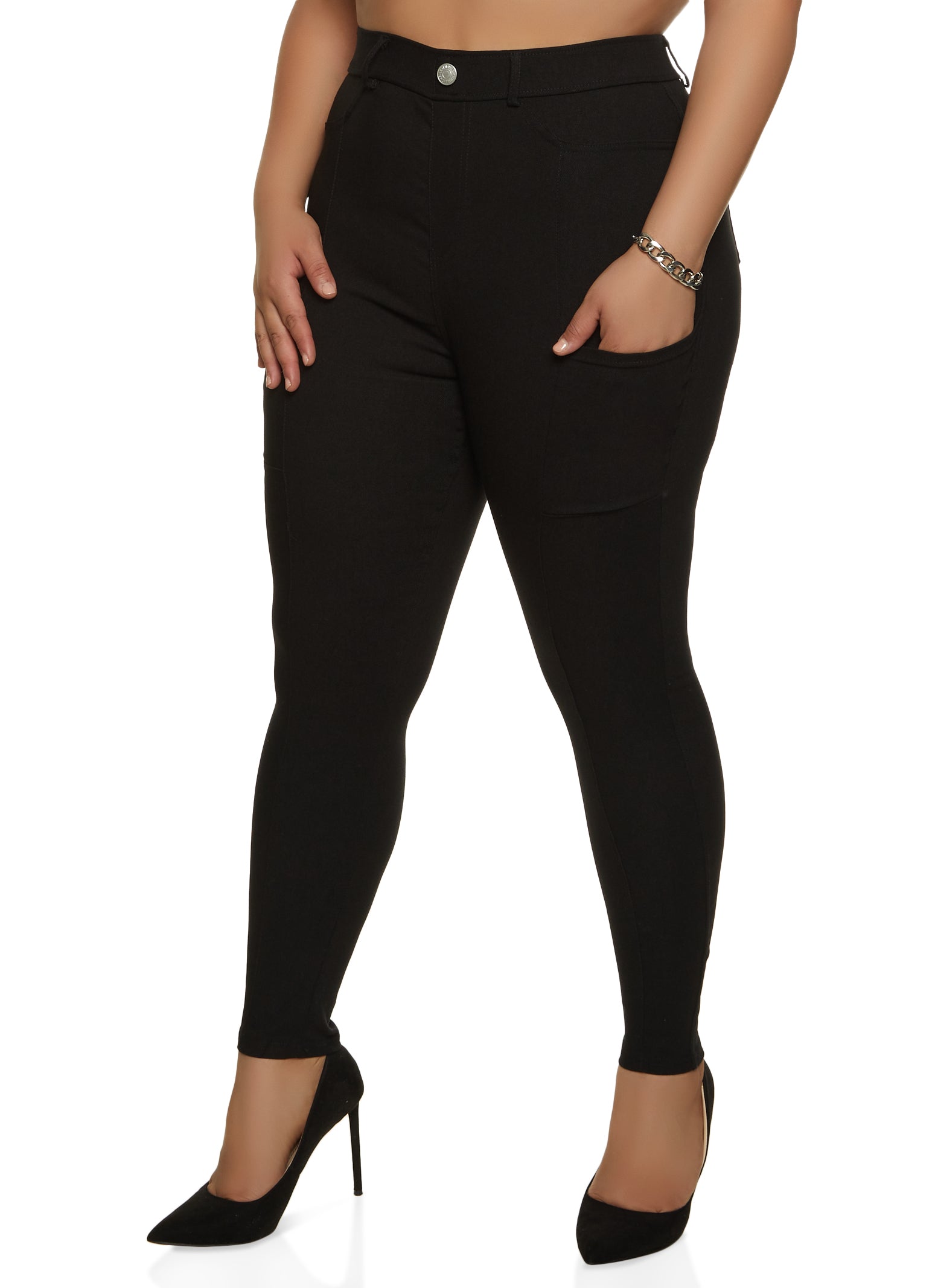 Plus Size Ponte Faux Pocket Dress Pants