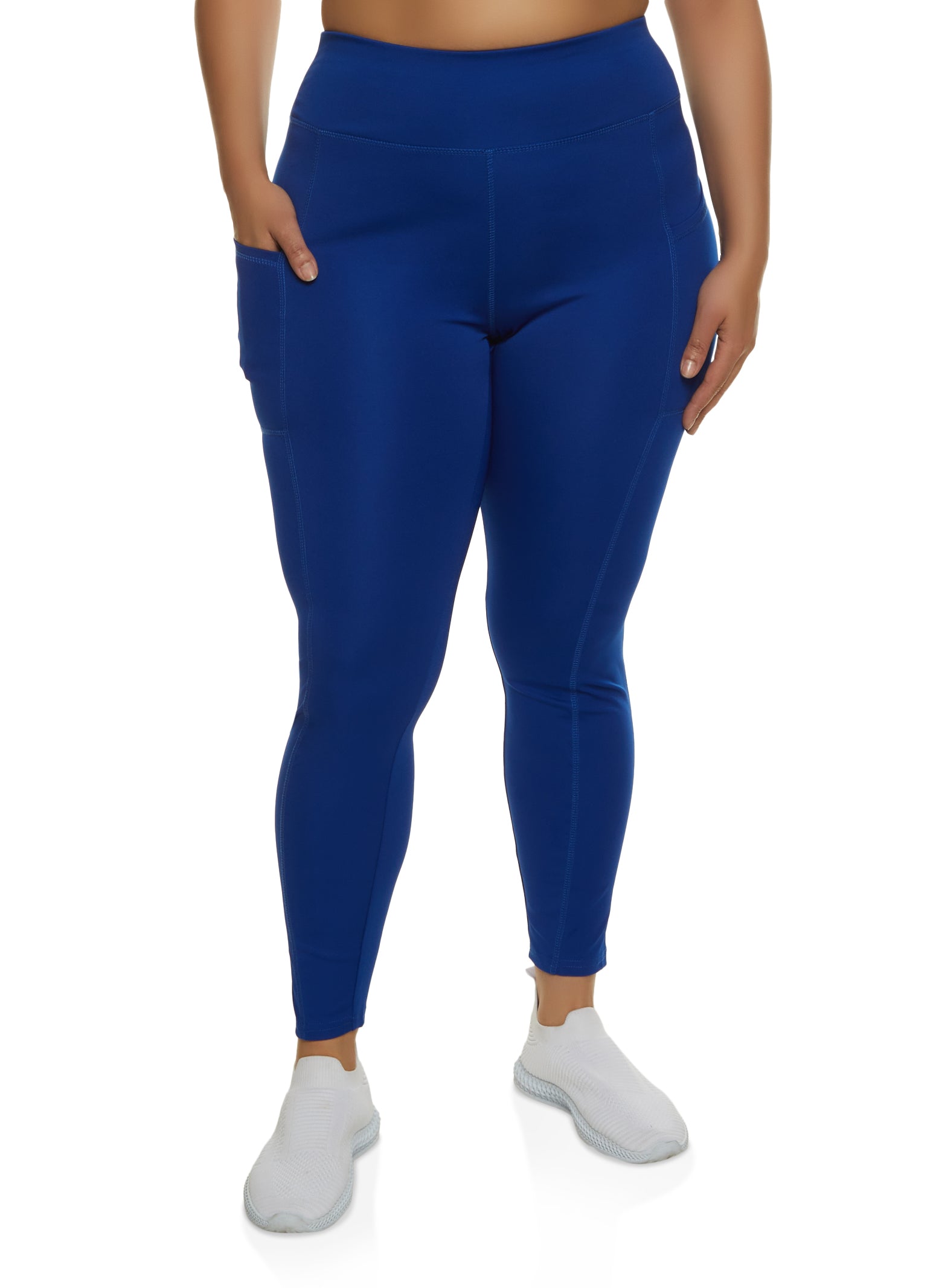 Plus Size Cell Phone Pocket Leggings - Royal Blue