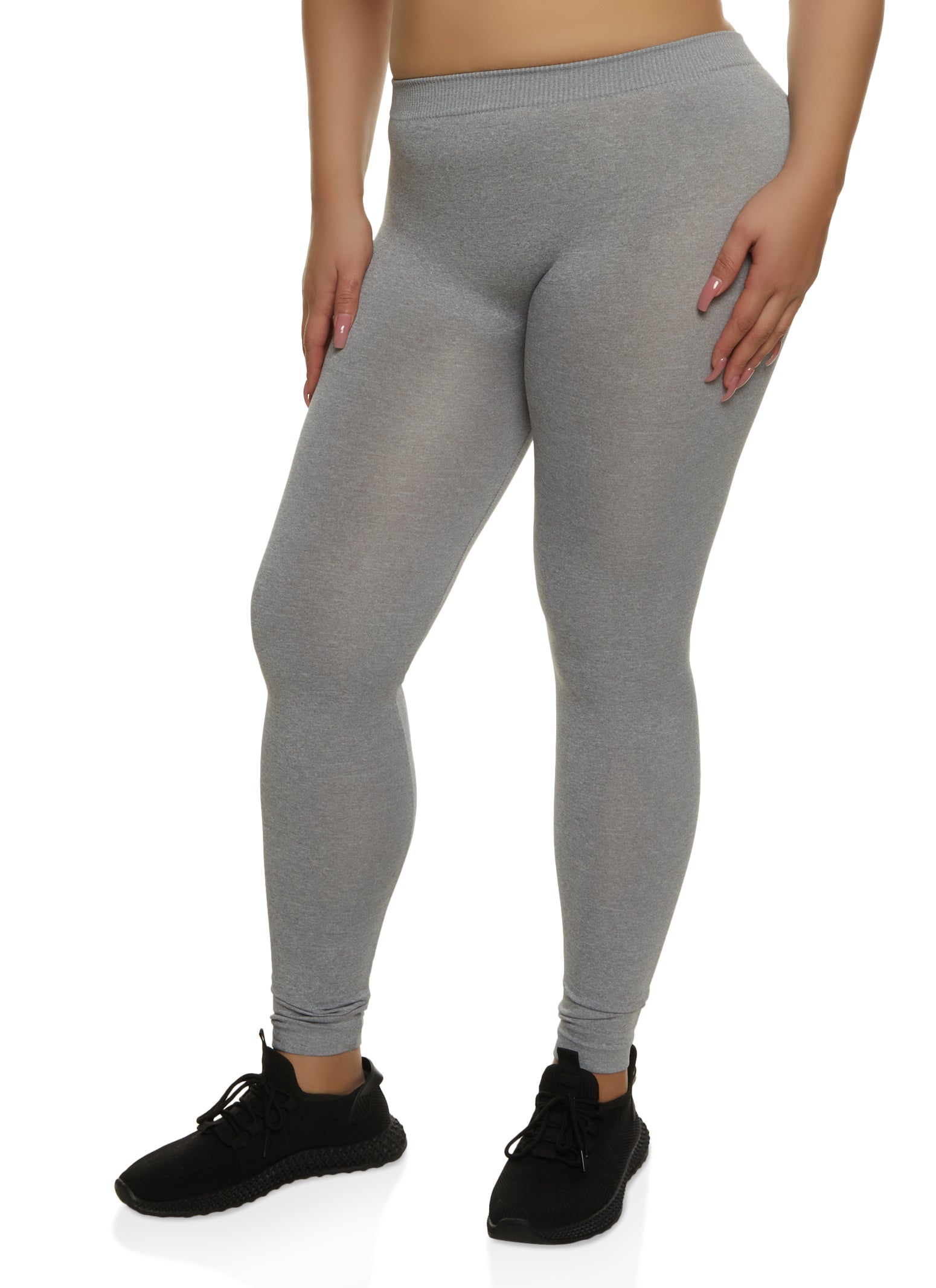 Plus Size Rib Knit Seamless Leggings - Heather