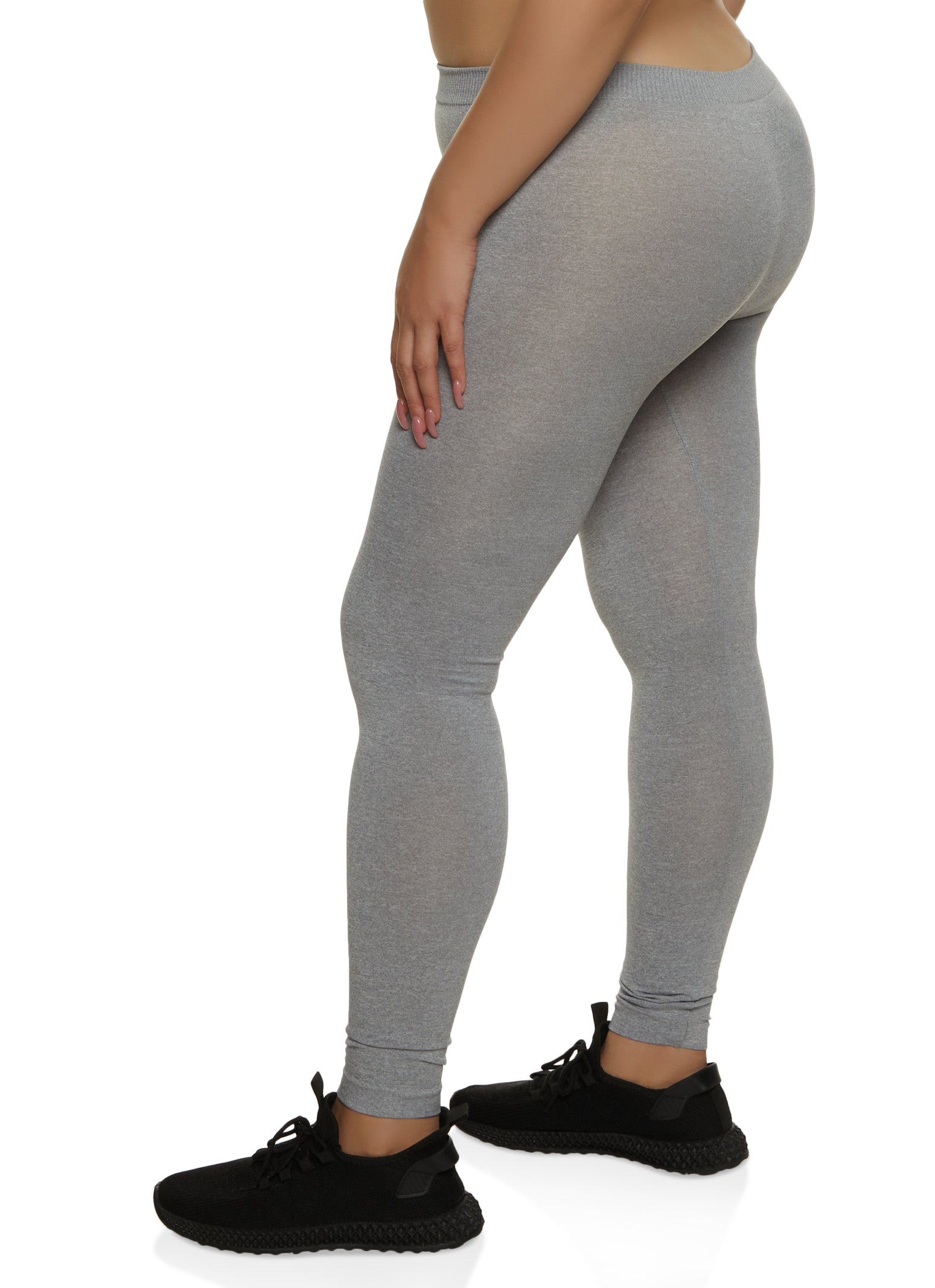 Plus Size Rib Knit Seamless Leggings - Heather