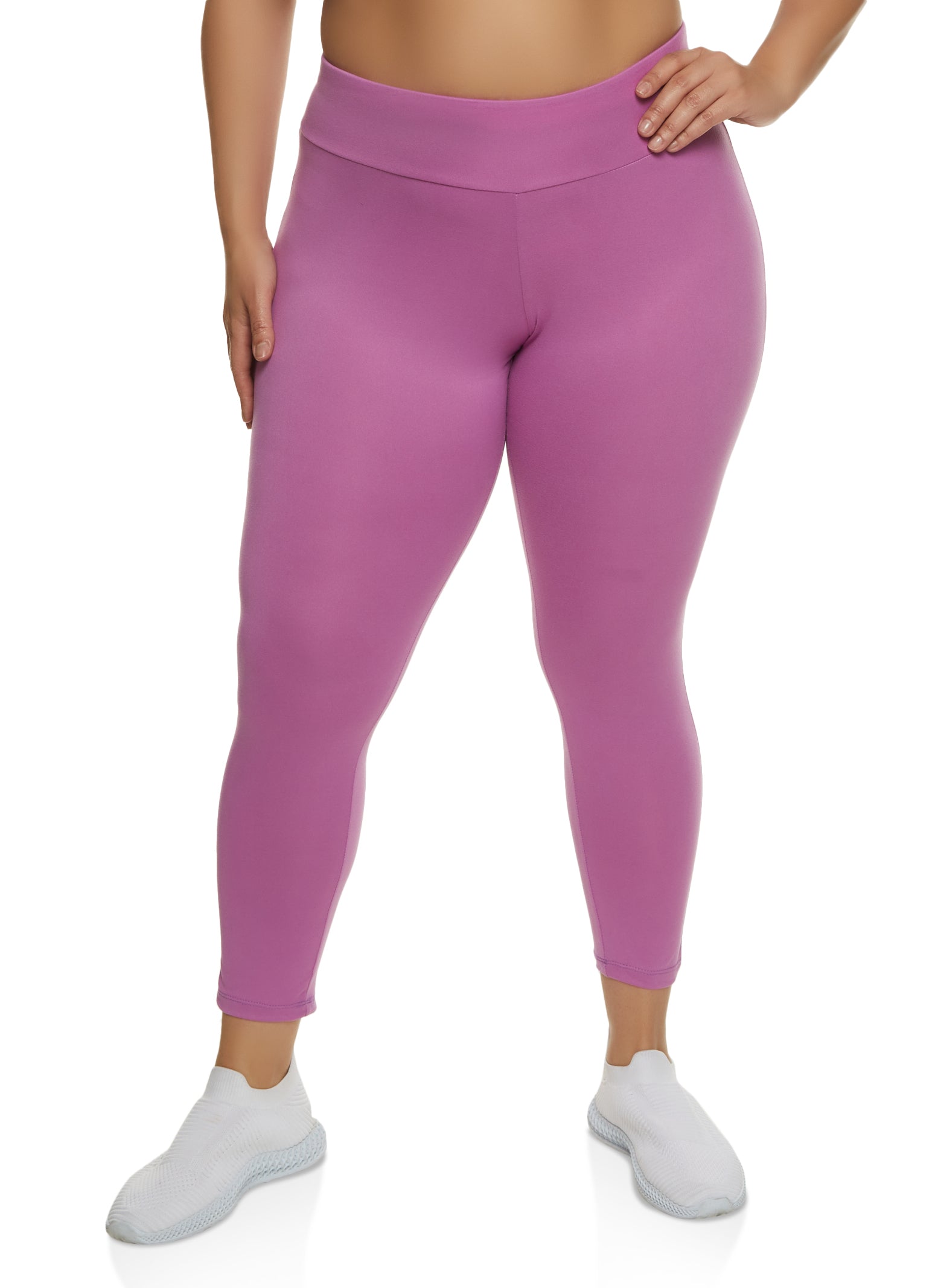 Plus Size High Waist Knit Leggings - Lavender