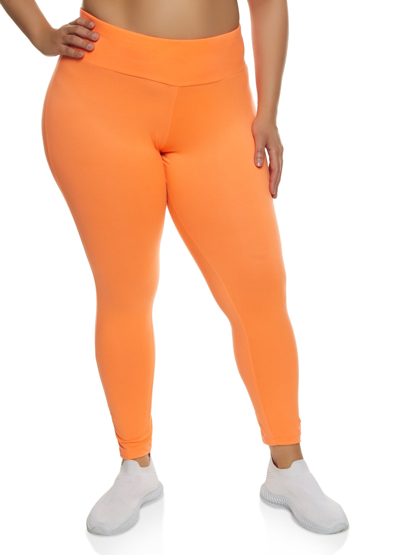 Plus Size High Waist Knit Leggings - Orange