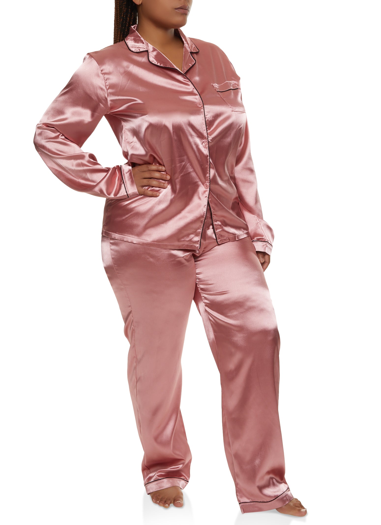 Plus size 2025 pink satin pajamas