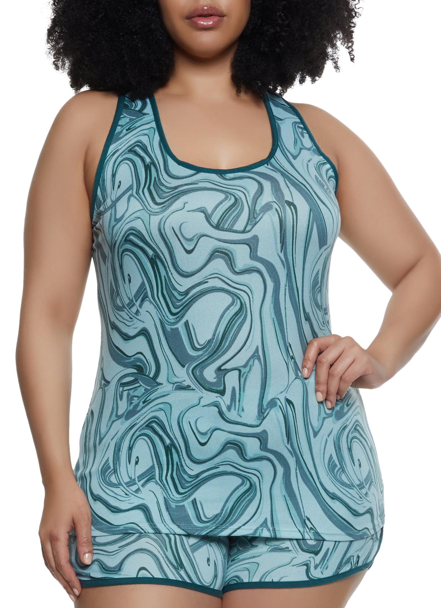 Plus Size Swirl Print Pajama Tank Top and Shorts