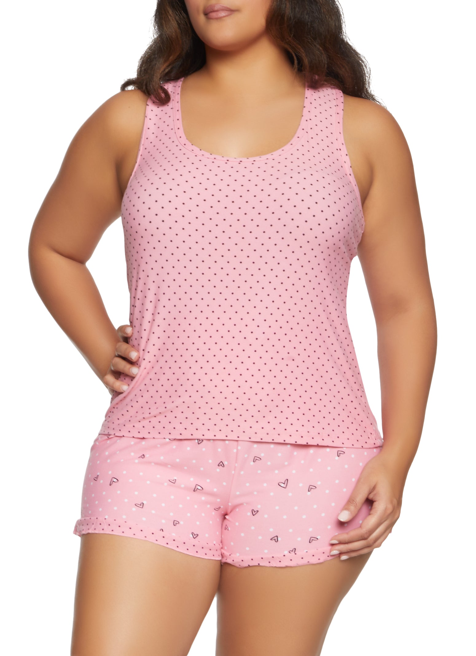 Plus Size Polka Dot Pajama Tank Top and Shorts
