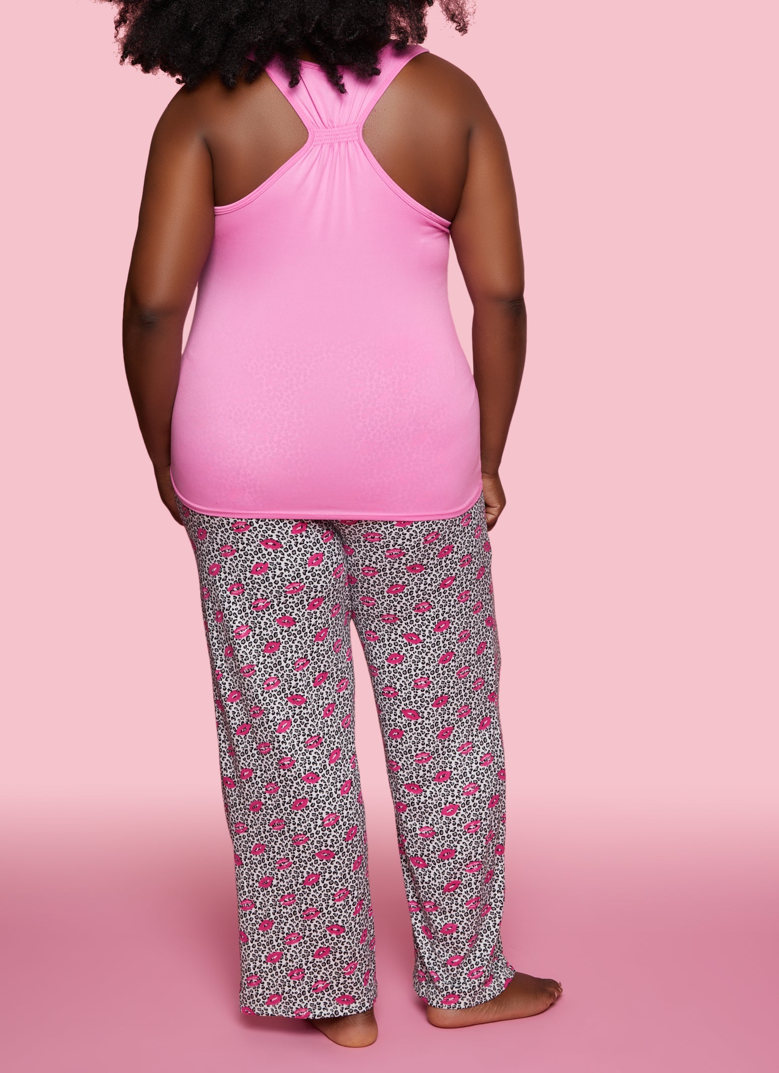 Plus Size Pucker Up Pajama Tank Top and Pants Set