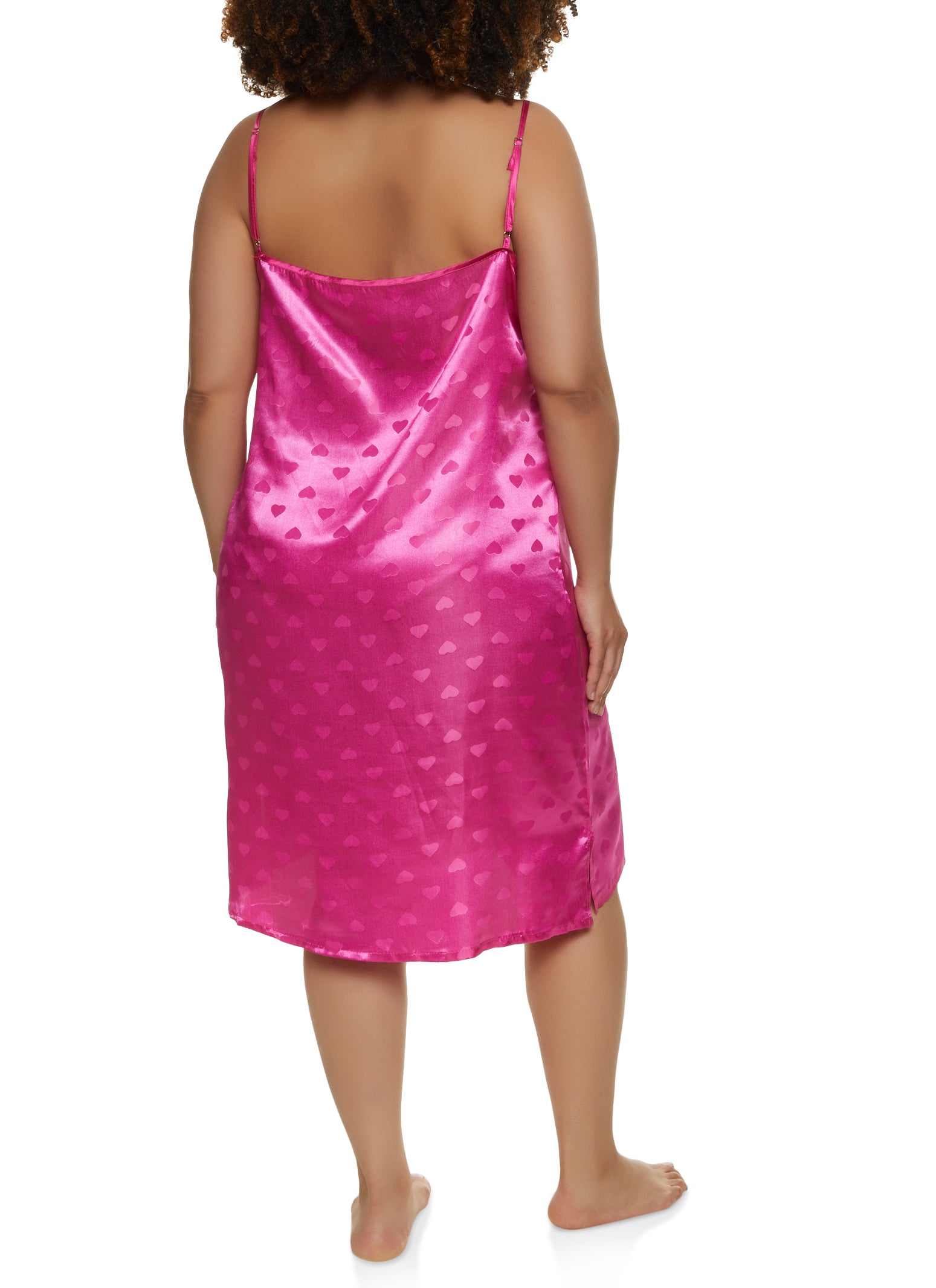 Plus Size Satin Heart Print Cami Nightgown and Robe