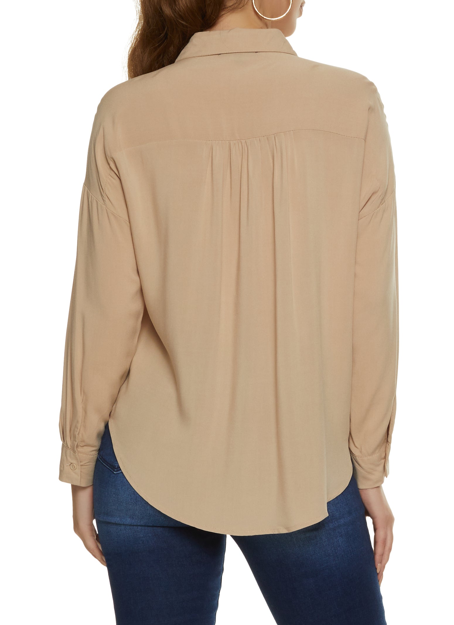 Solid Long Sleeve Button Front Shirt