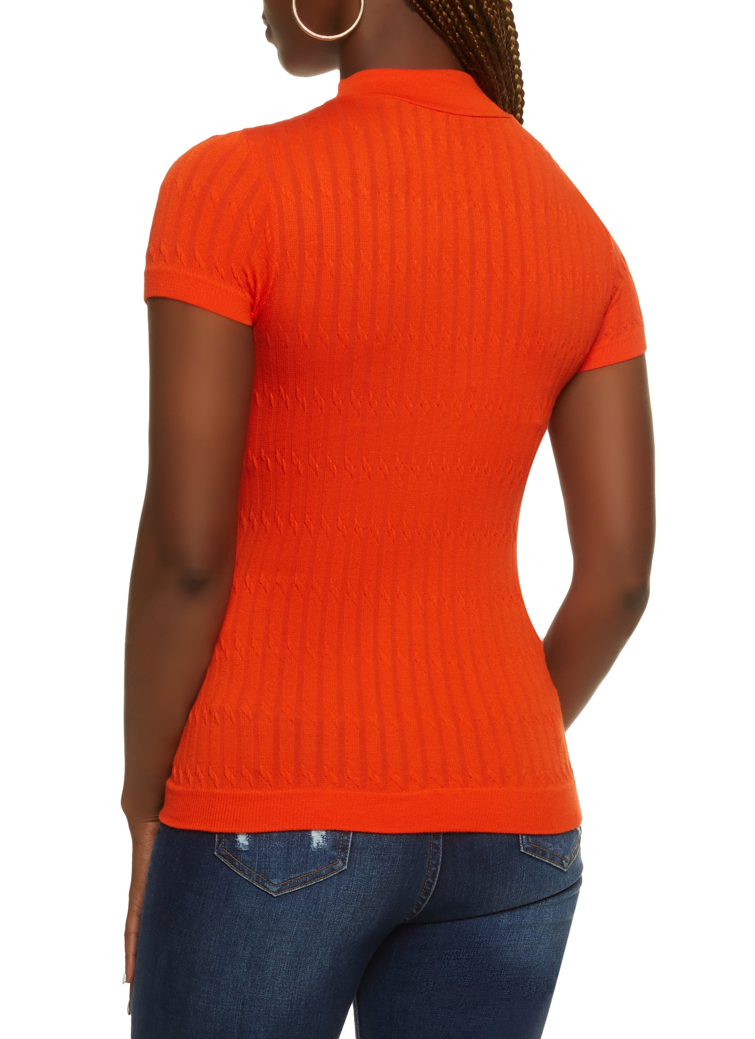 Seamless Cable Knit Mock Neck Short Sleeve Top seamless-cable-knit-mock-neck-short-sleeve-top