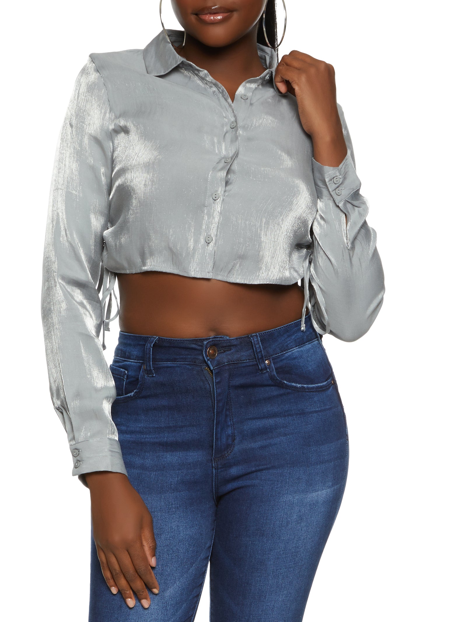 Shimmer Knit Cropped Blouse