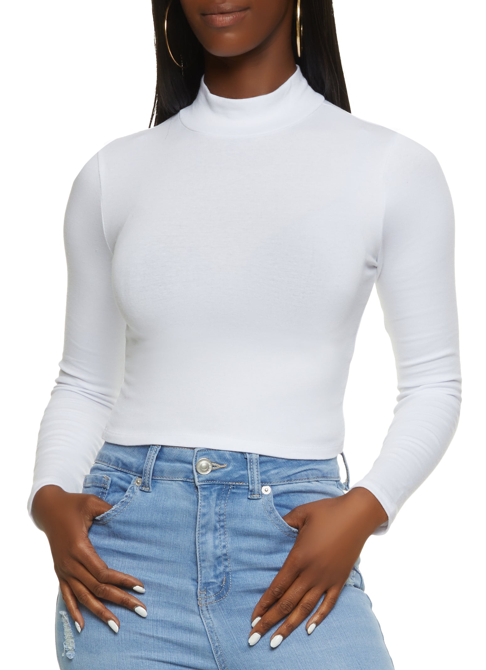 Basic Mock Neck Long Sleeve Crop Top