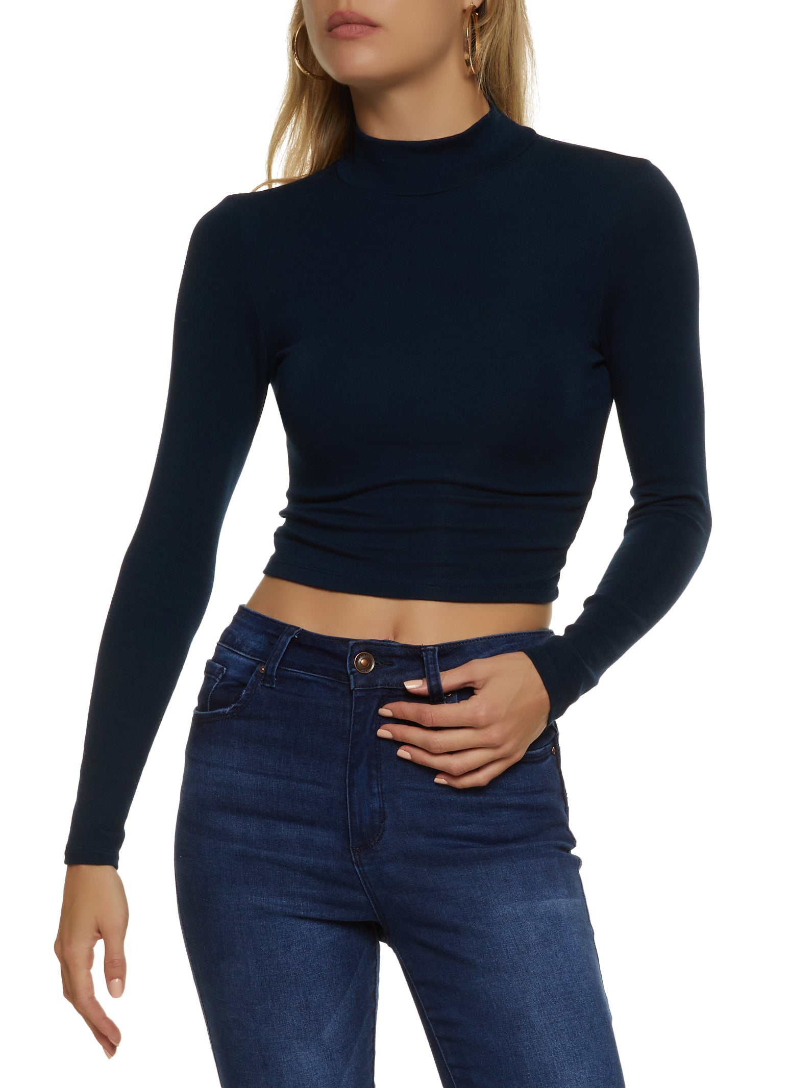 Basic Mock Neck Long Sleeve Crop Top