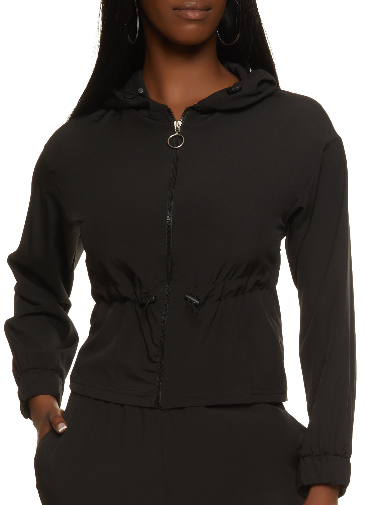 Toggle Waist Zip Up Hoodie