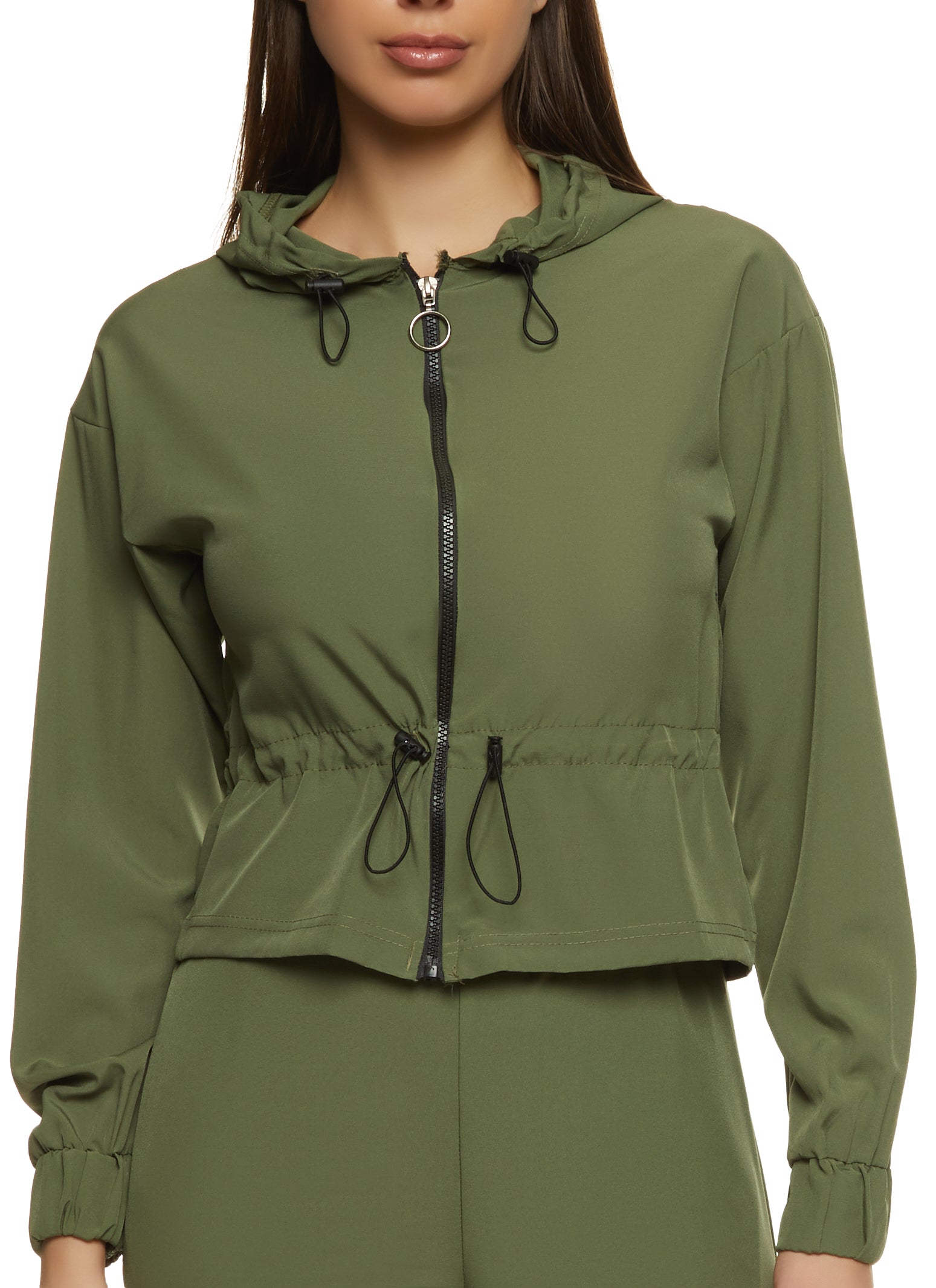 Toggle Waist Zip Up Hoodie