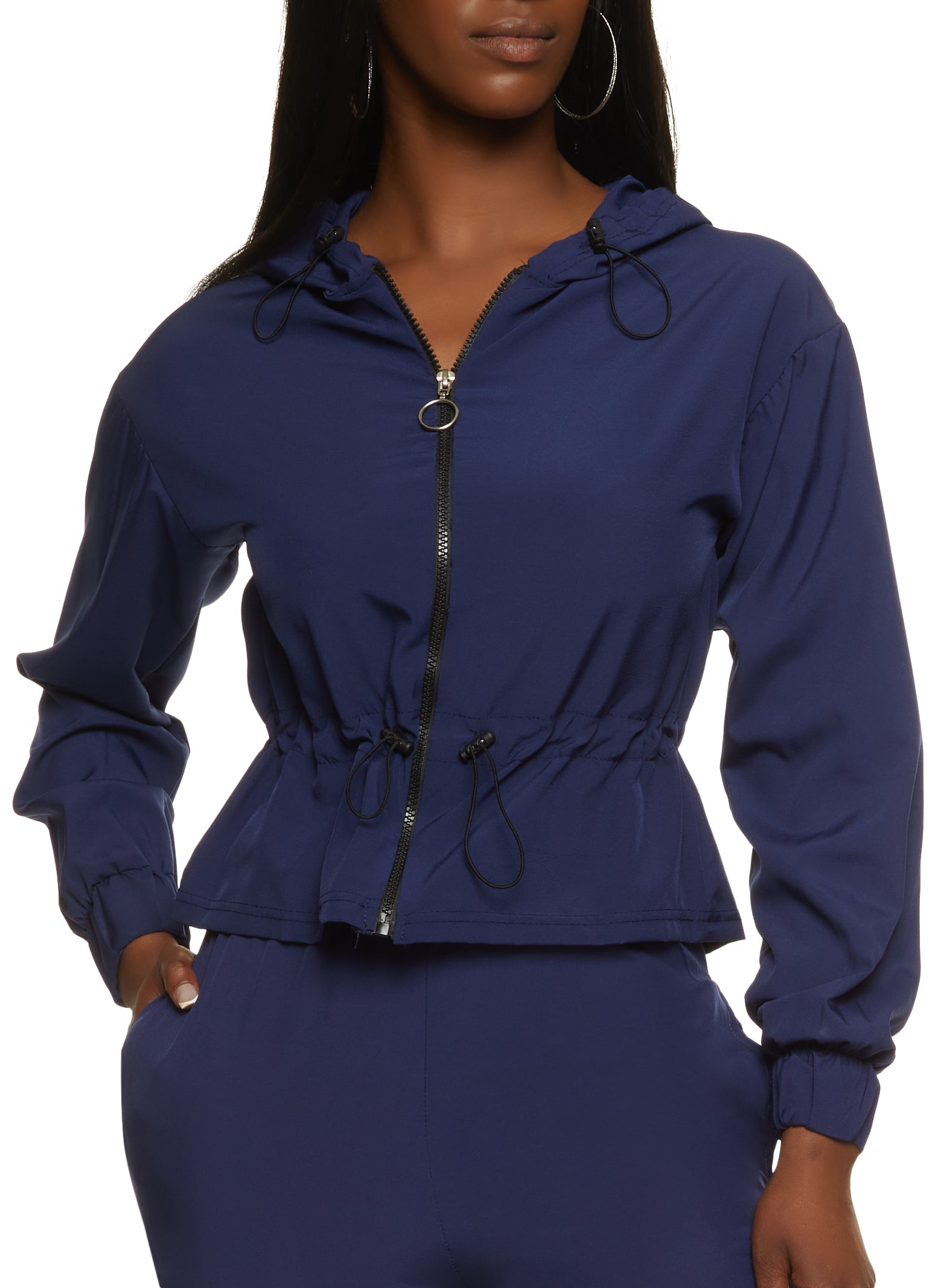 Toggle Waist Zip Up Hoodie