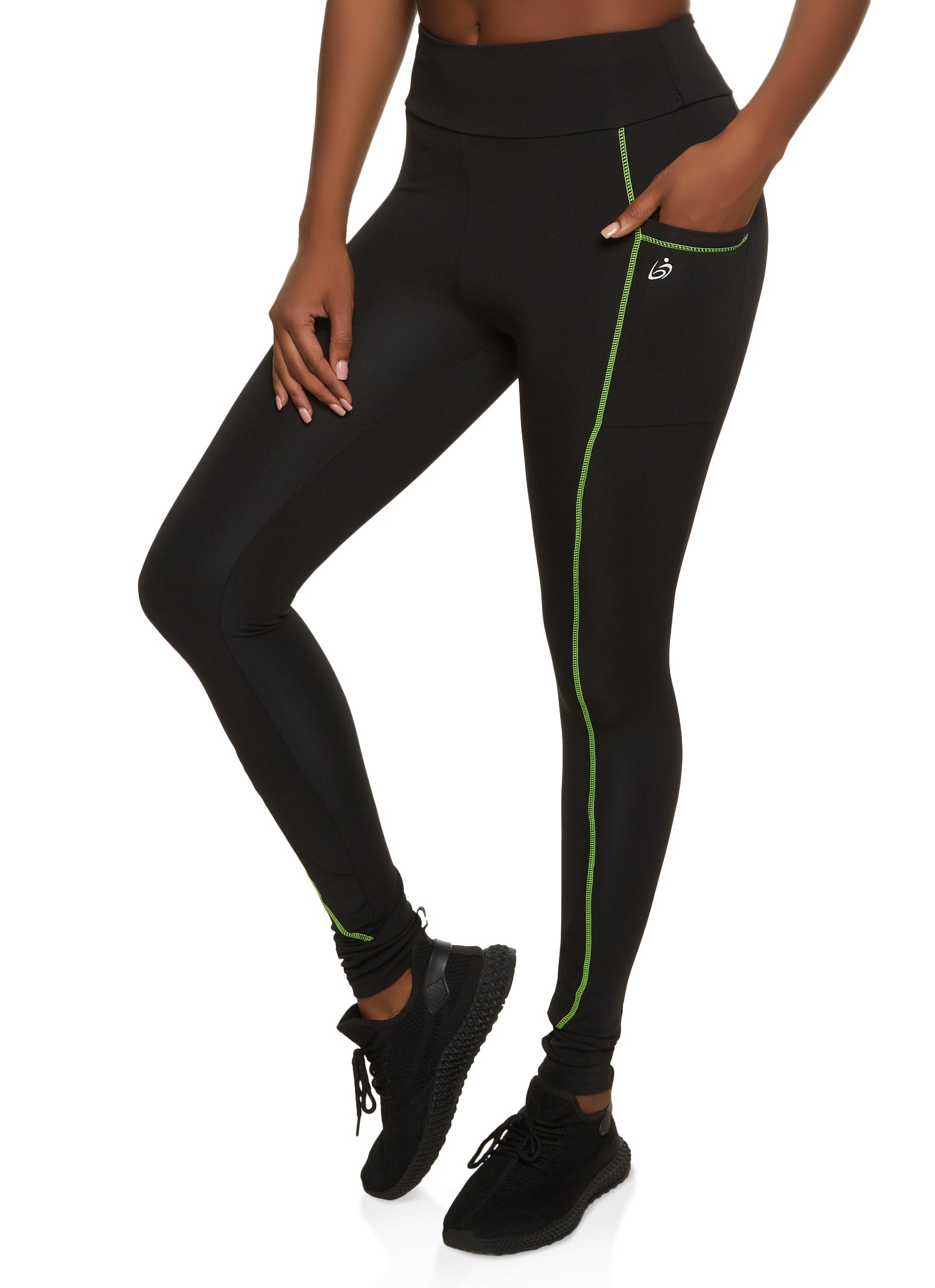 Contrast Stitch Cell Phone Pocket Leggings - Black