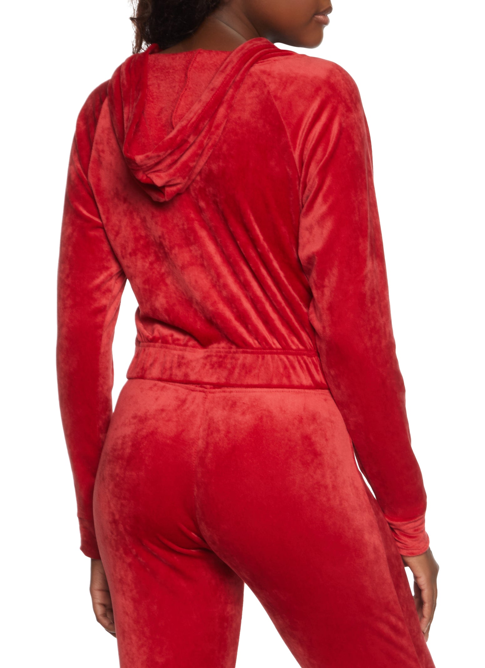 Elastic Hem Velour Zip Up Hoodie