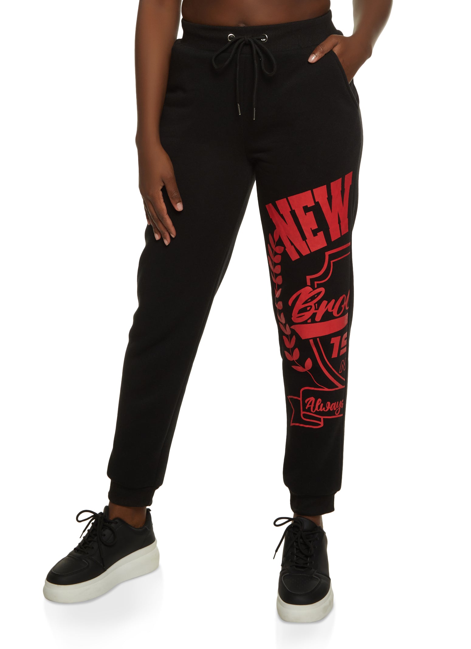 New York Side Graphic Drawstring Joggers Black