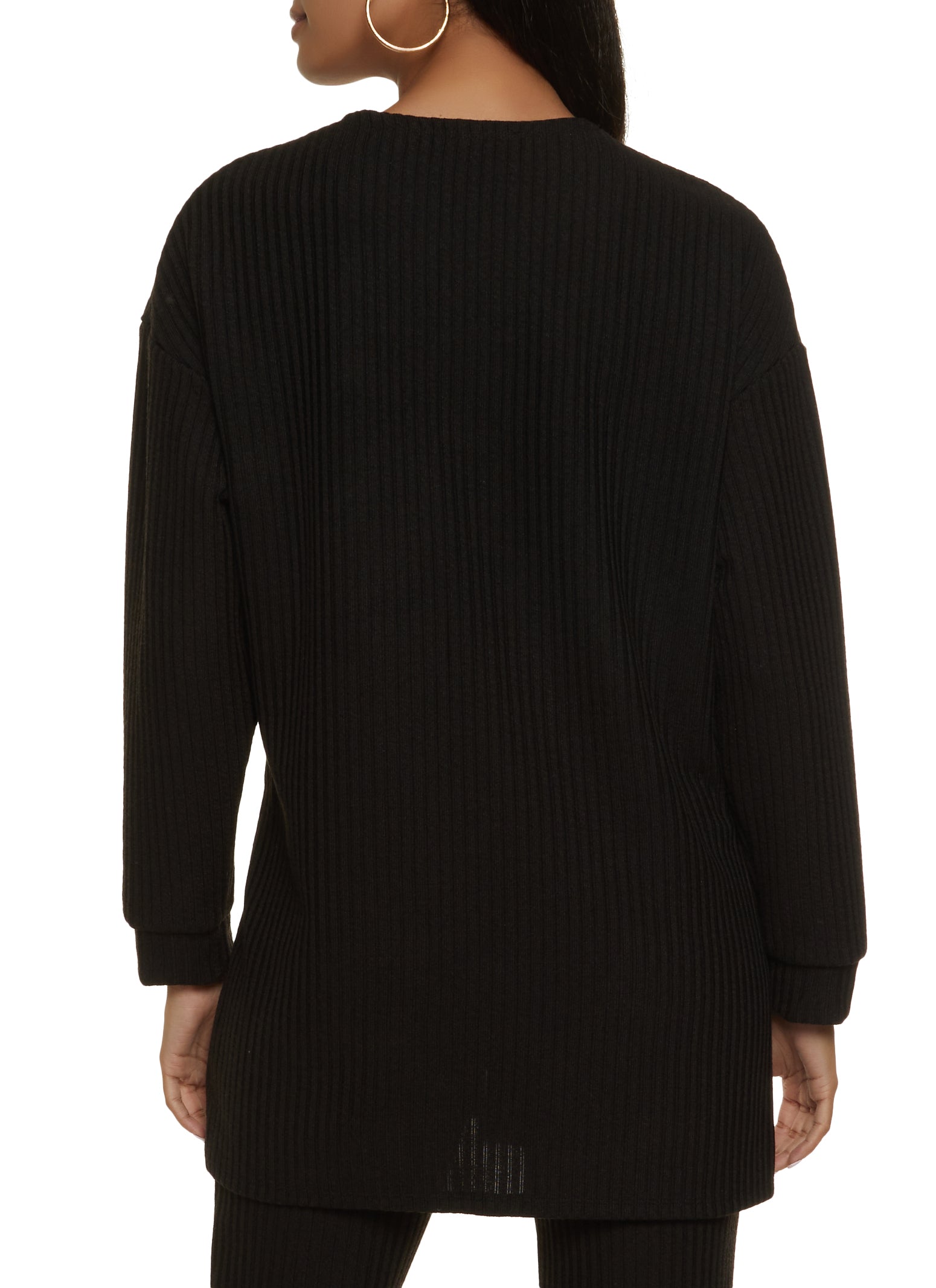 Solid Ribbed Knit Cardigan