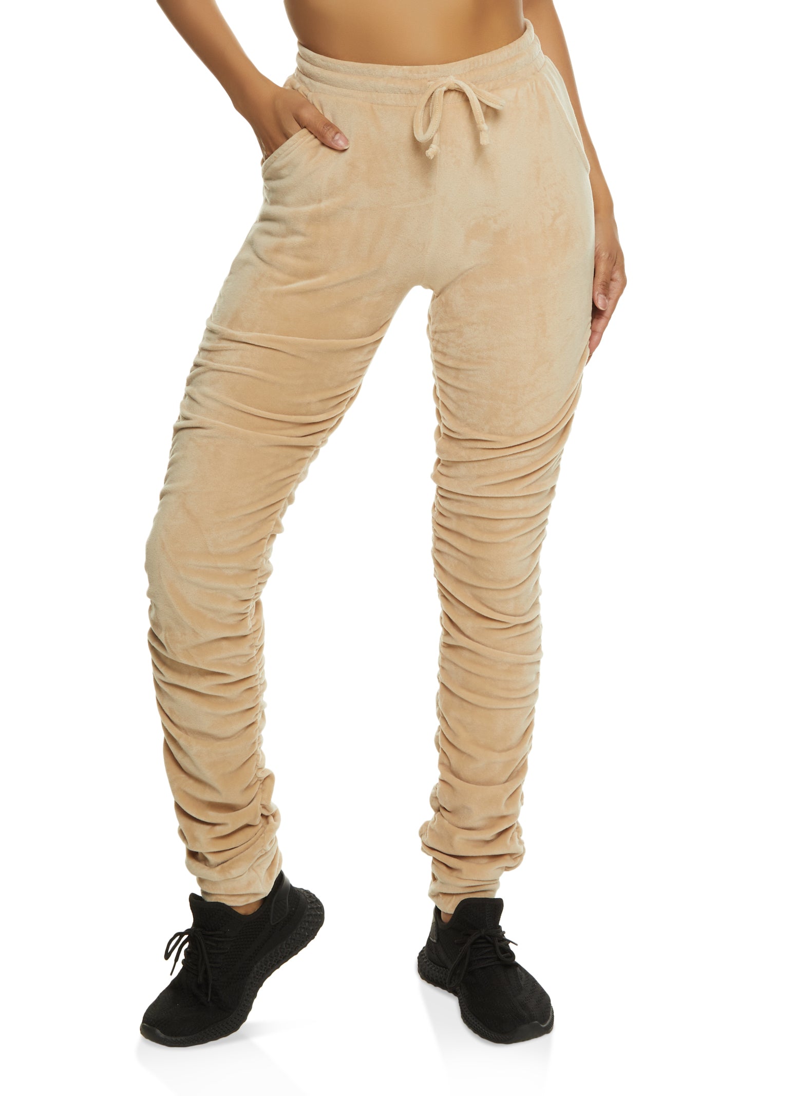 Velour Stacked Joggers - Natural
