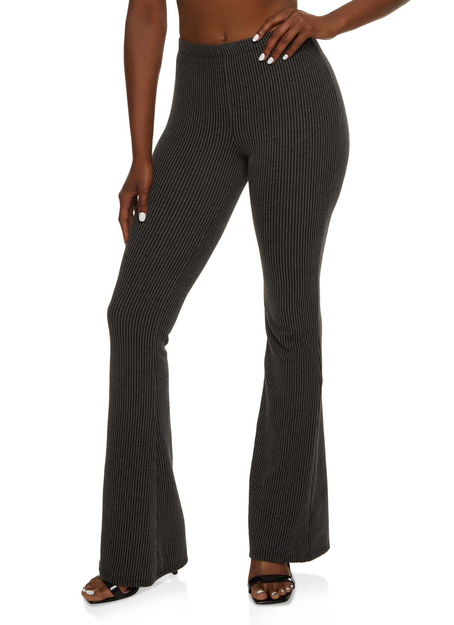 Ribbed Knit High Waisted Flared Pants