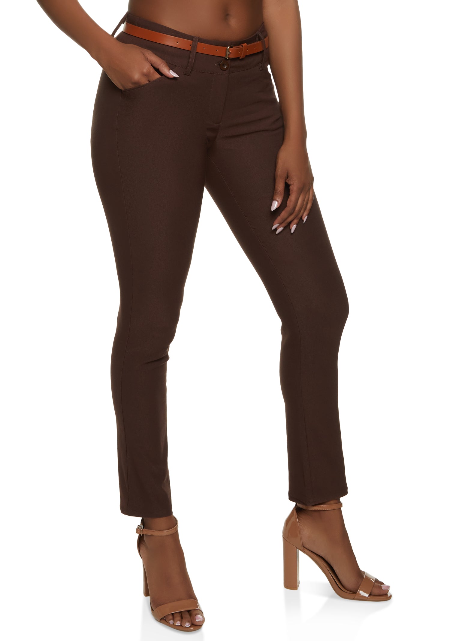 Belted Skinny Dress Pants
