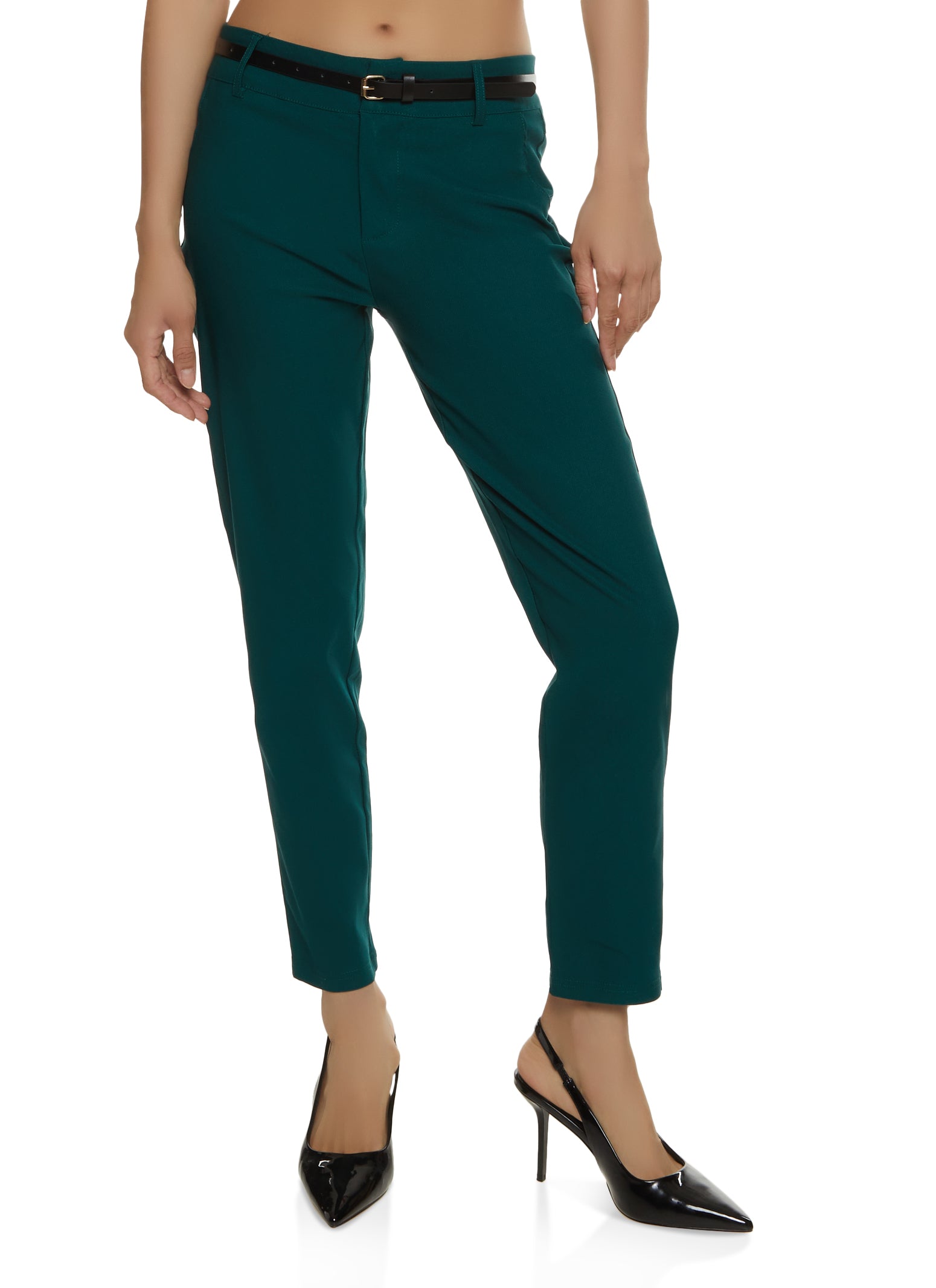 Twill Belted Ankle Dress Pants