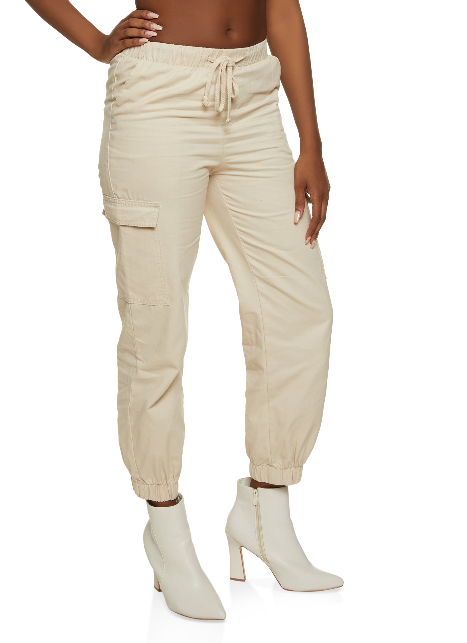 Solid Twill Cargo Pocket Joggers