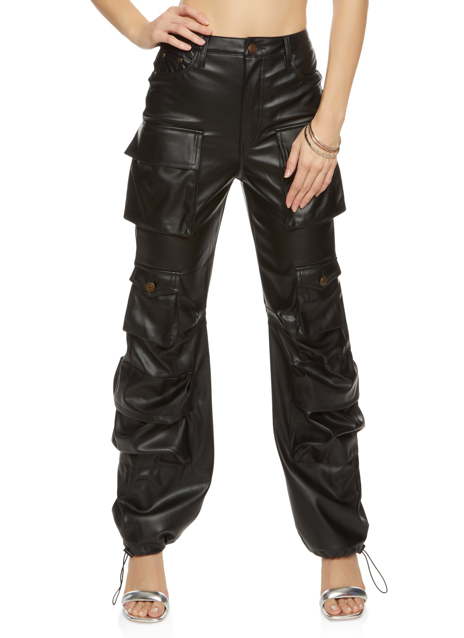 Faux Leather High Waist Cargo Pants