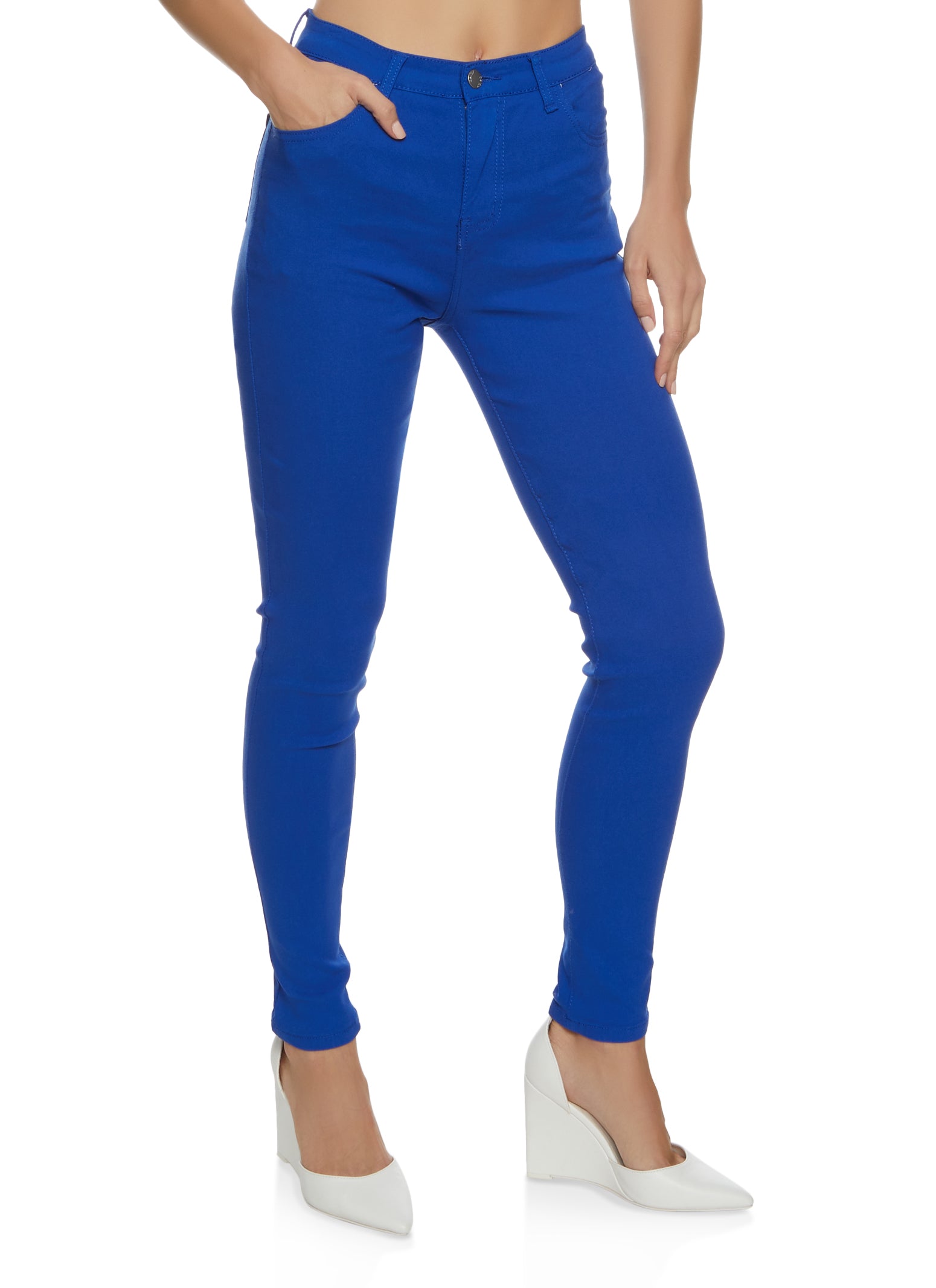 Solid High Waist Skinny Jeans - Royal Blue