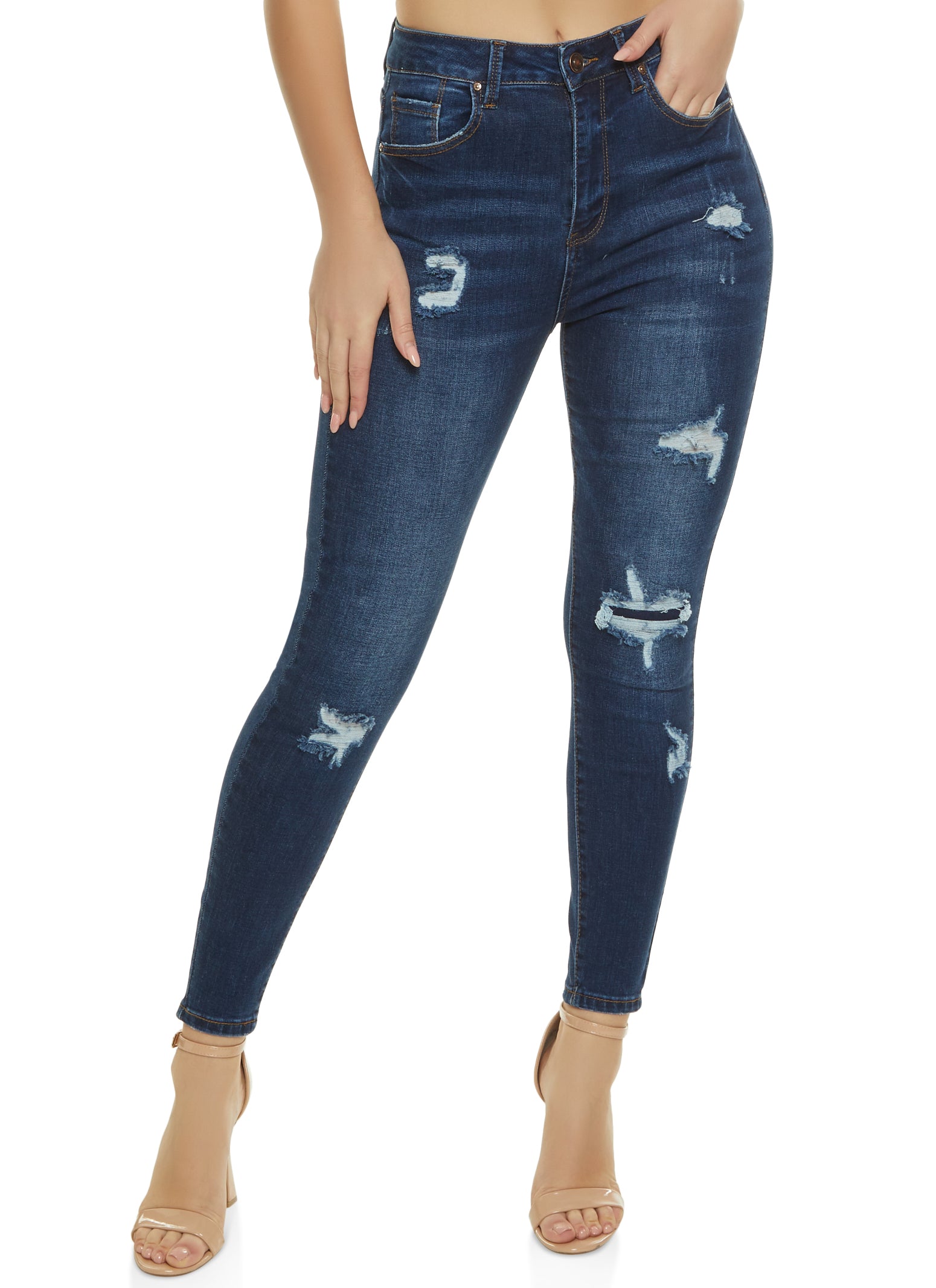 WAX Whiskered High Waist Patch and Repair Jeans