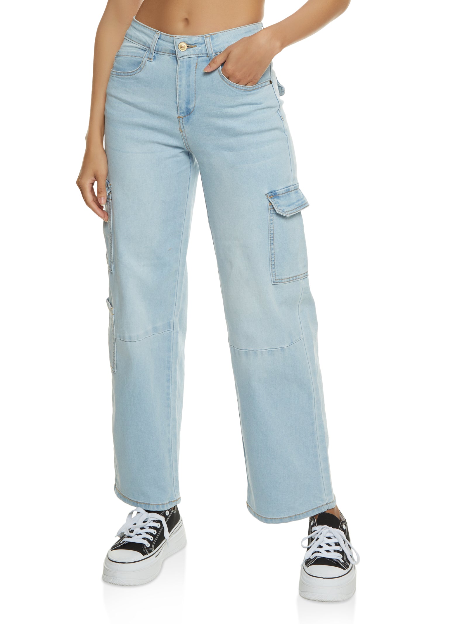 WAX Wide Leg Flap Pocket Cargo Jeans