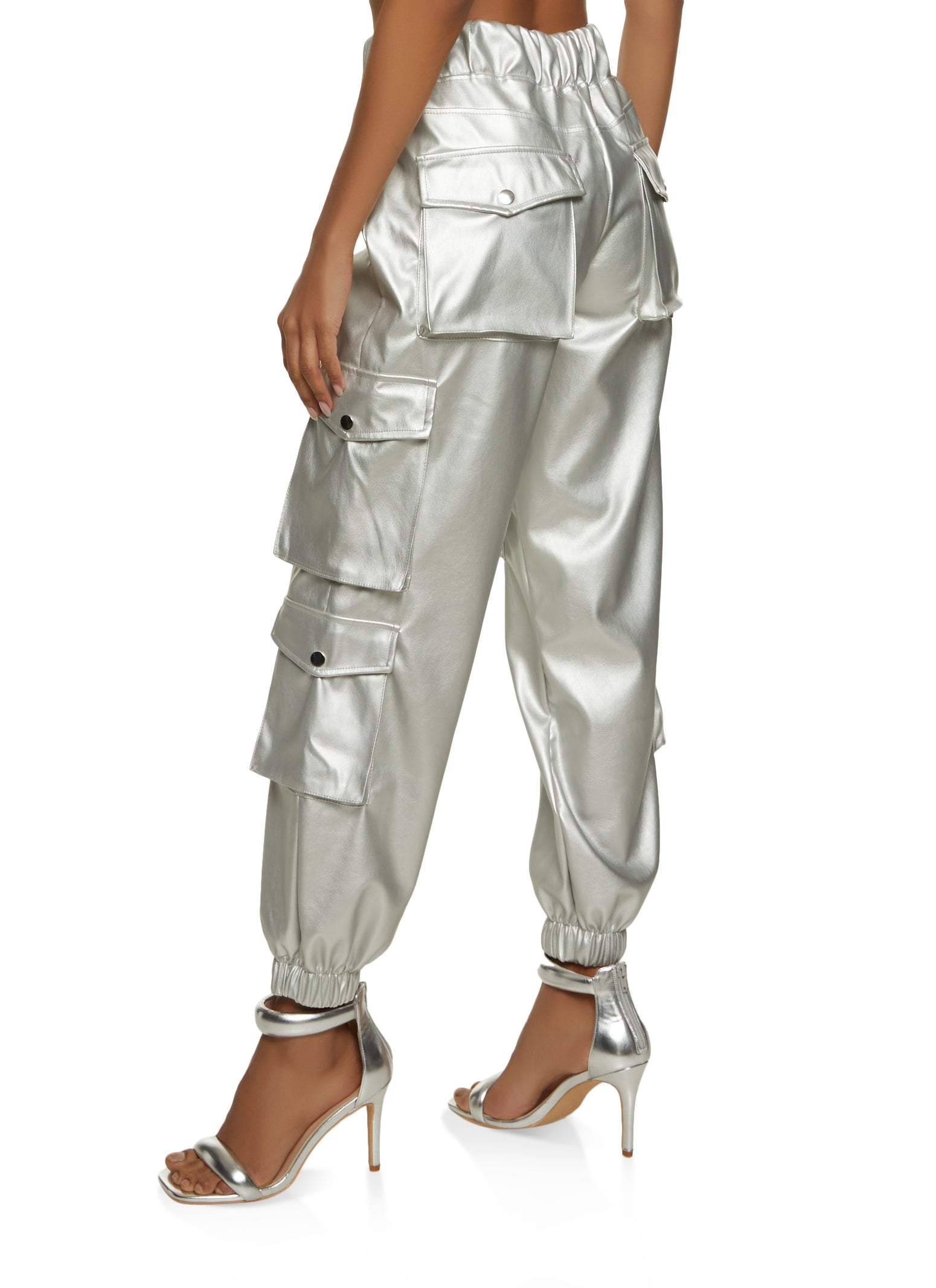 Faux Leather Drawstring Cargo Joggers
