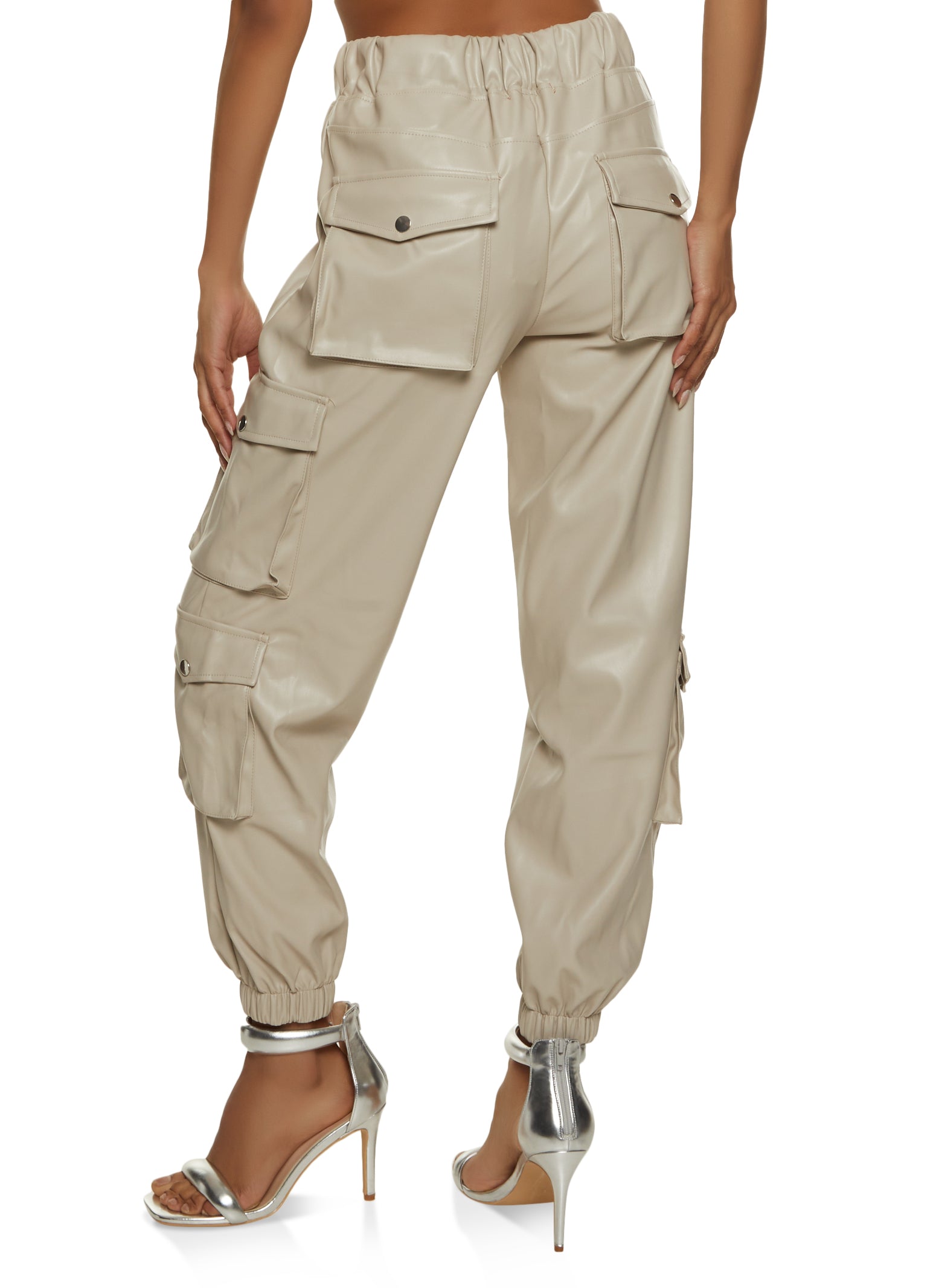 Faux Leather Drawstring Cargo Joggers
