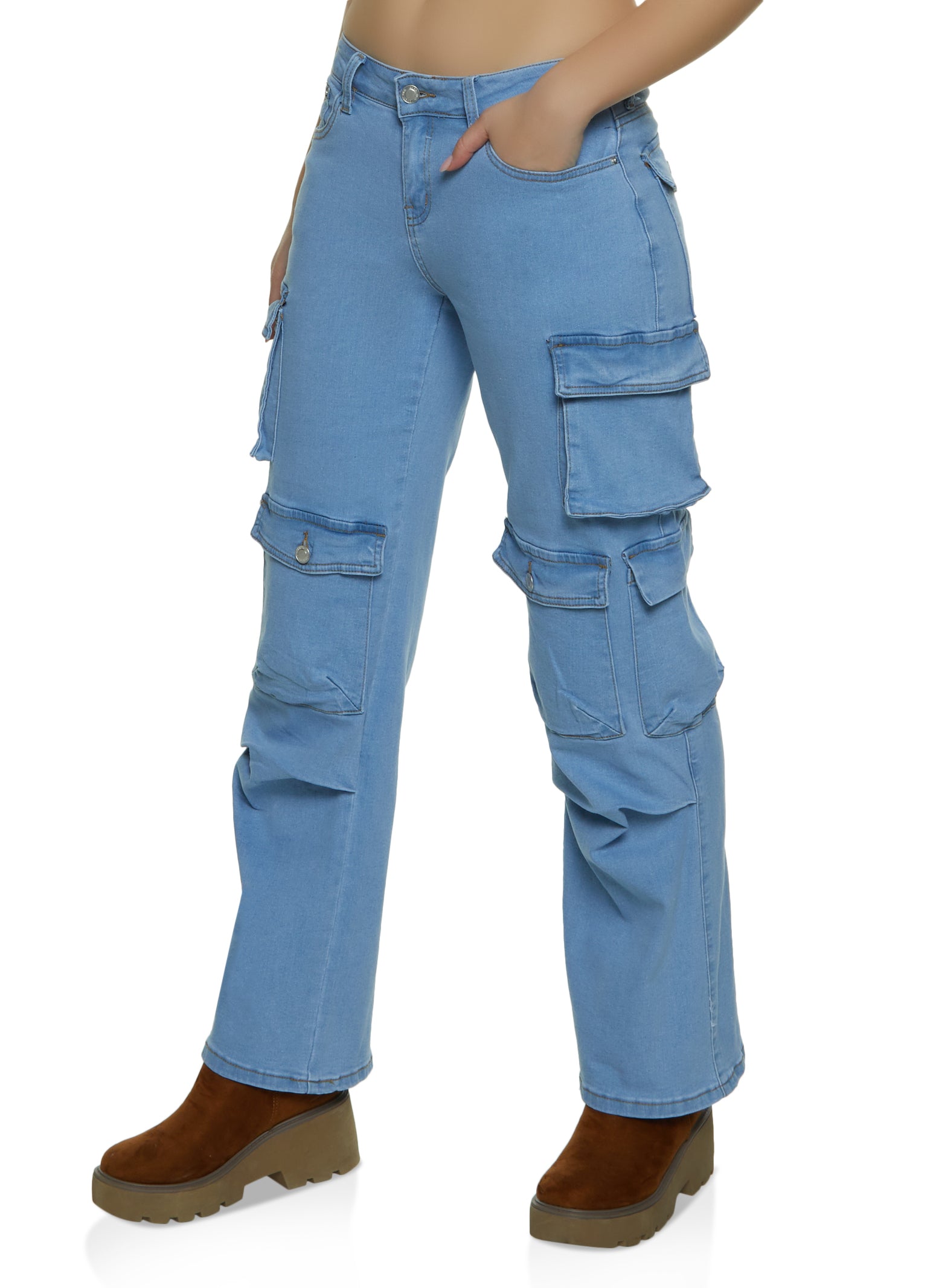 Flared Low Cargo Jeans - Light denim blue - Ladies