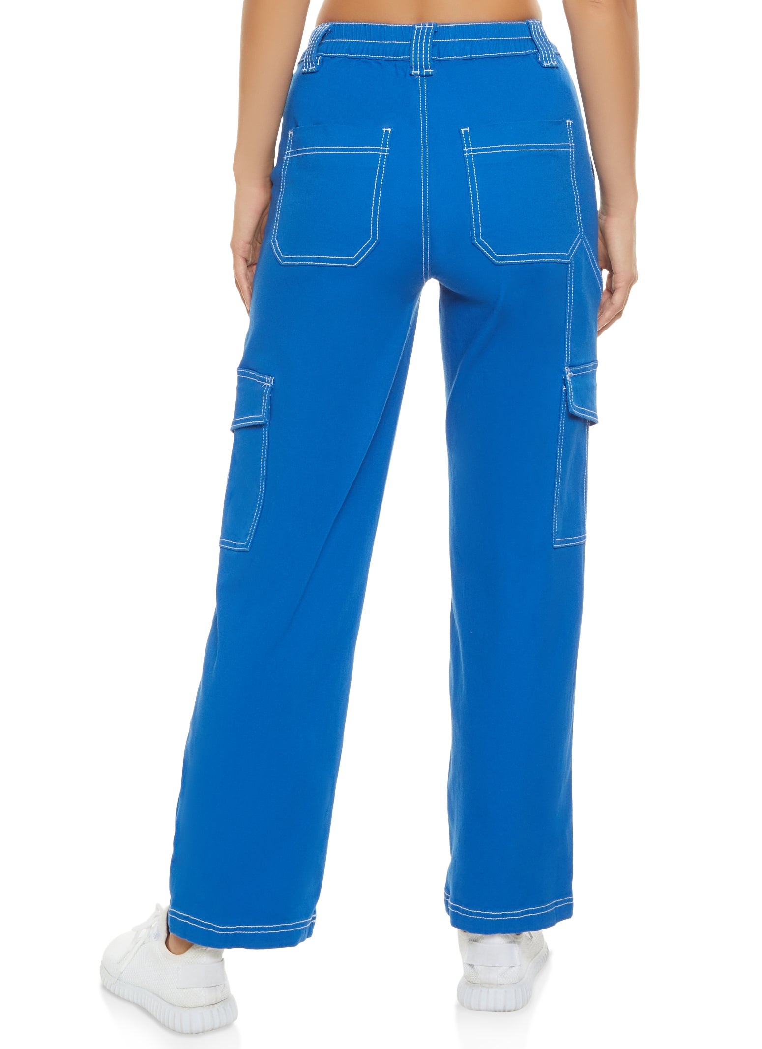 Contrast Stitch Cargo Pocket Pants - Royal Blue