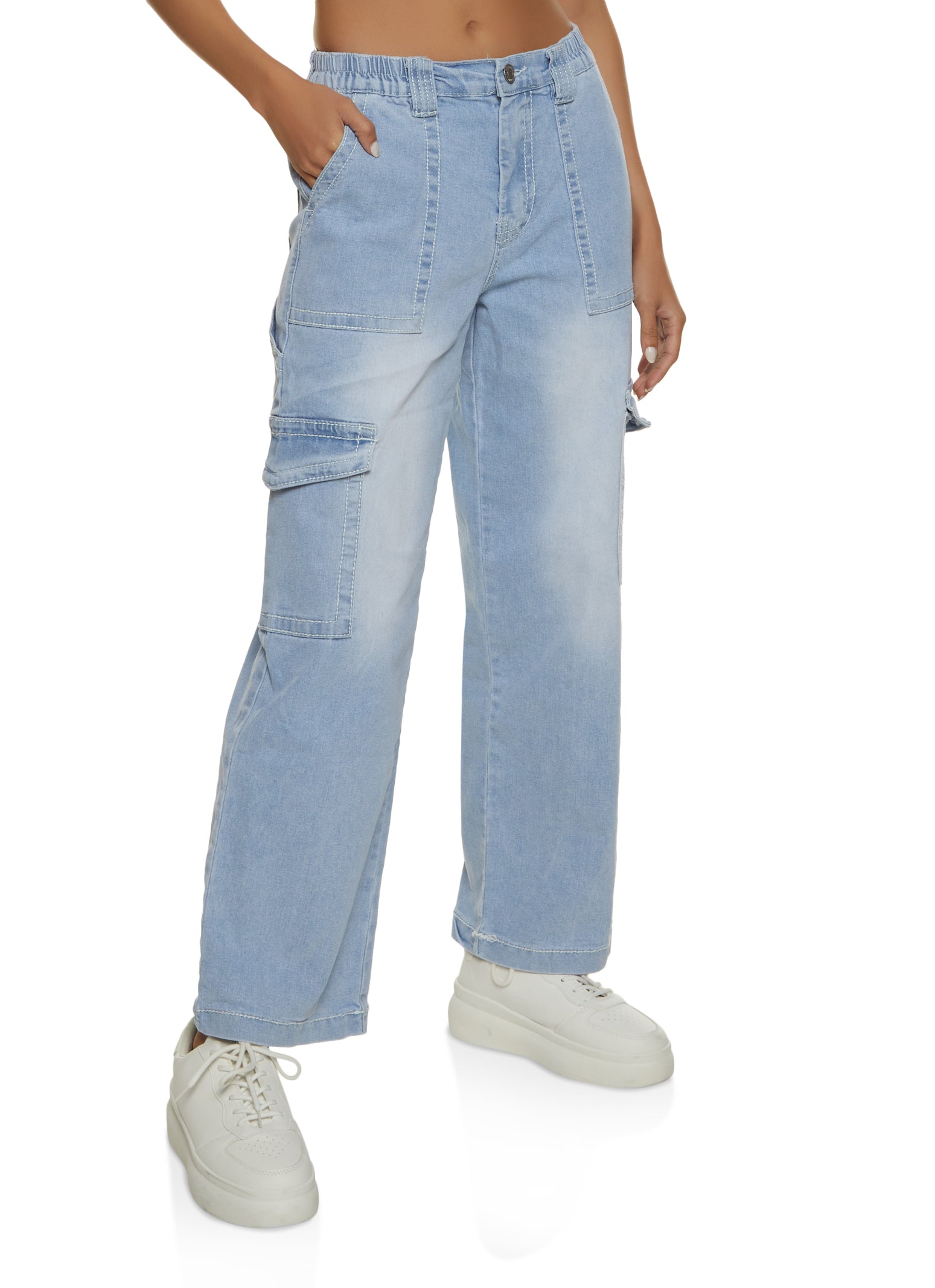 Denim Stitching Mid-Waist Wide Leg Jeans CD320