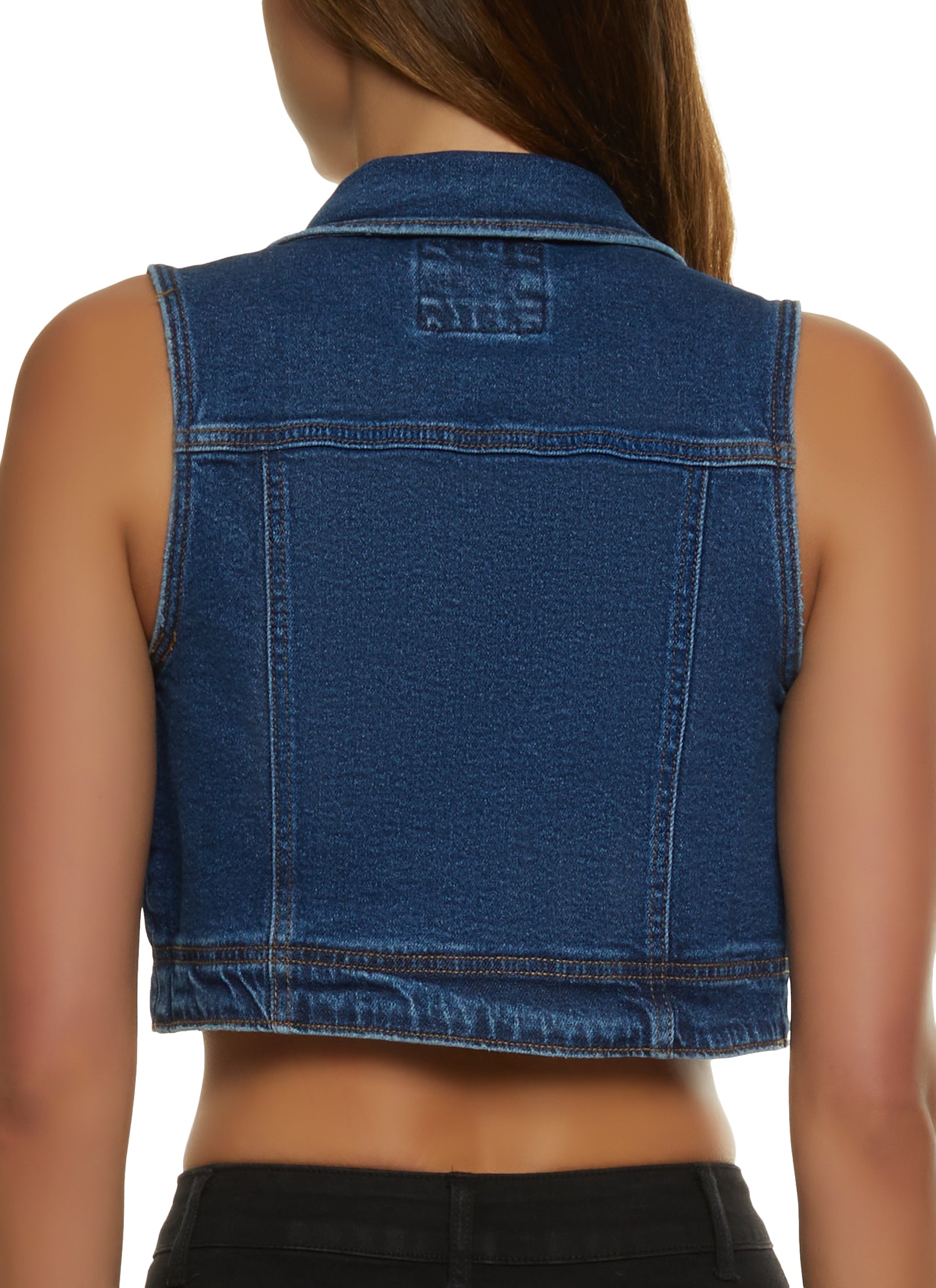 WAX Distressed Denim Cropped Vest