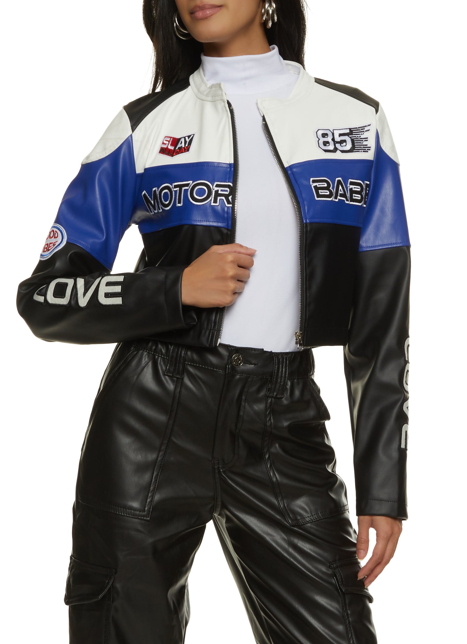Faux Leather Motor Babe Graphic Moto Jacket